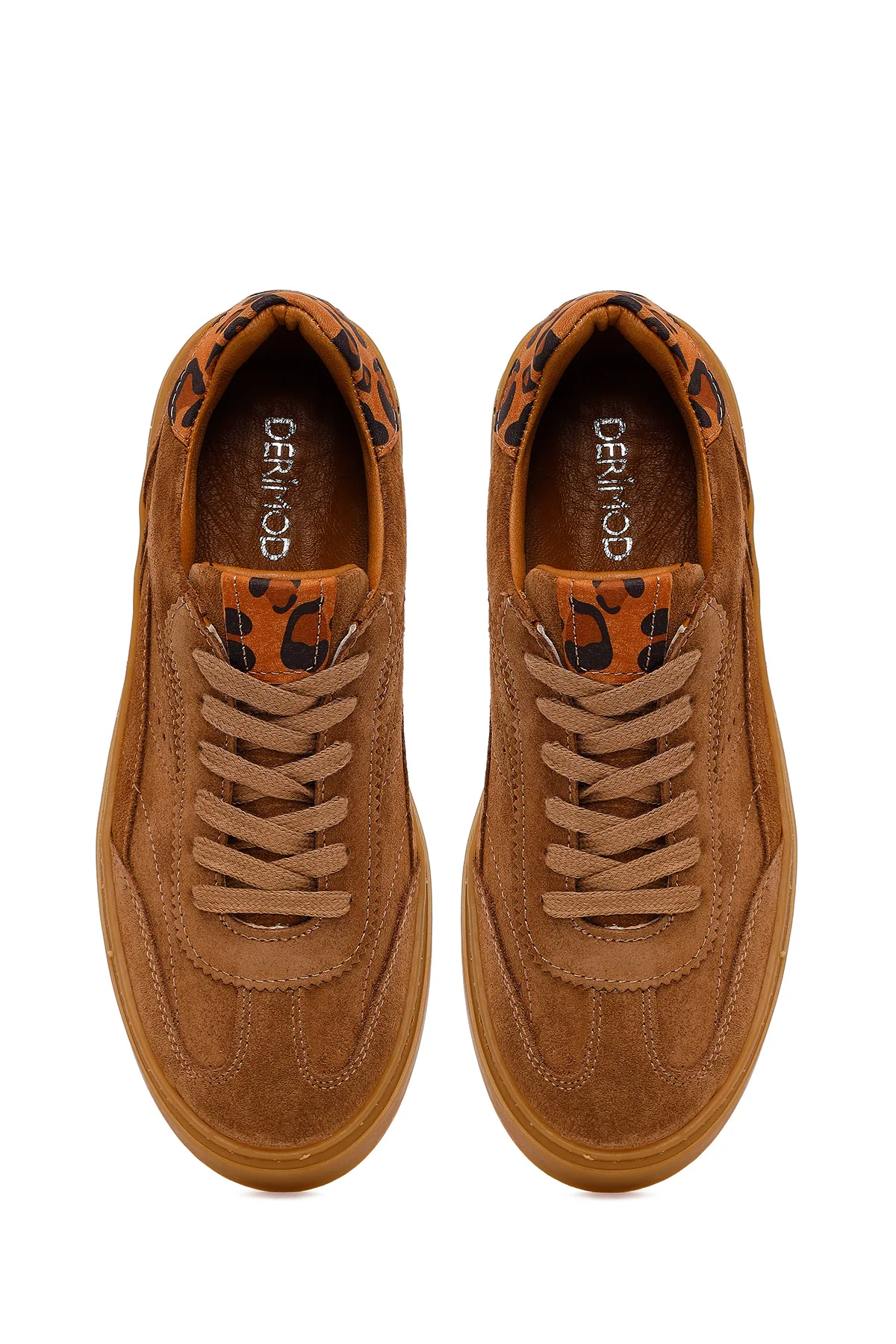 Kadın Taba Bağcıklı Kalın Tabanlı Süet Deri Sneaker - Image 4