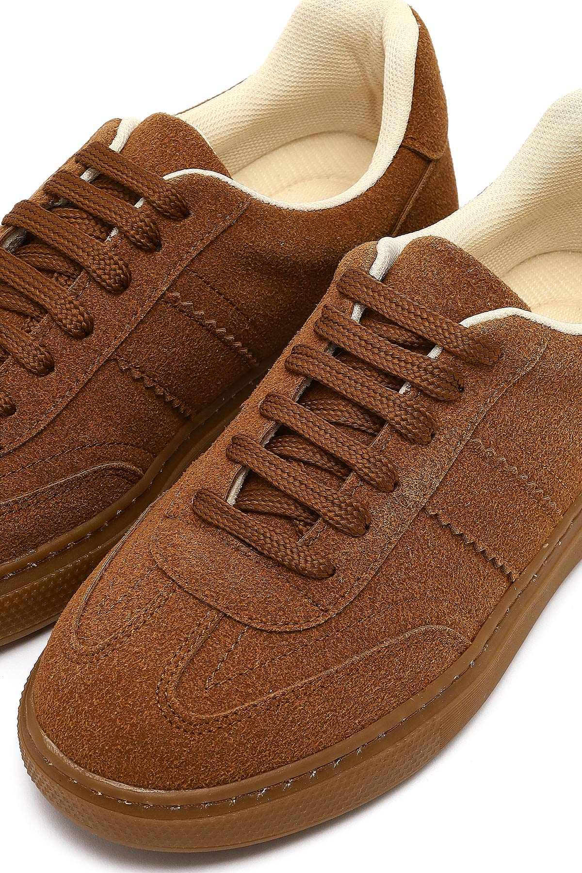 Kadın Taba Bağcıklı Kalın Tabanlı Süet Sneaker - Image 10