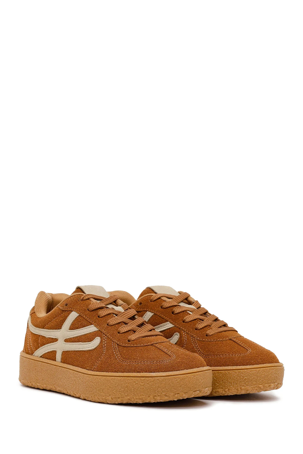 Kadın Taba Bağcıklı Kalın Tabanlı Süet Sneaker - Image 2