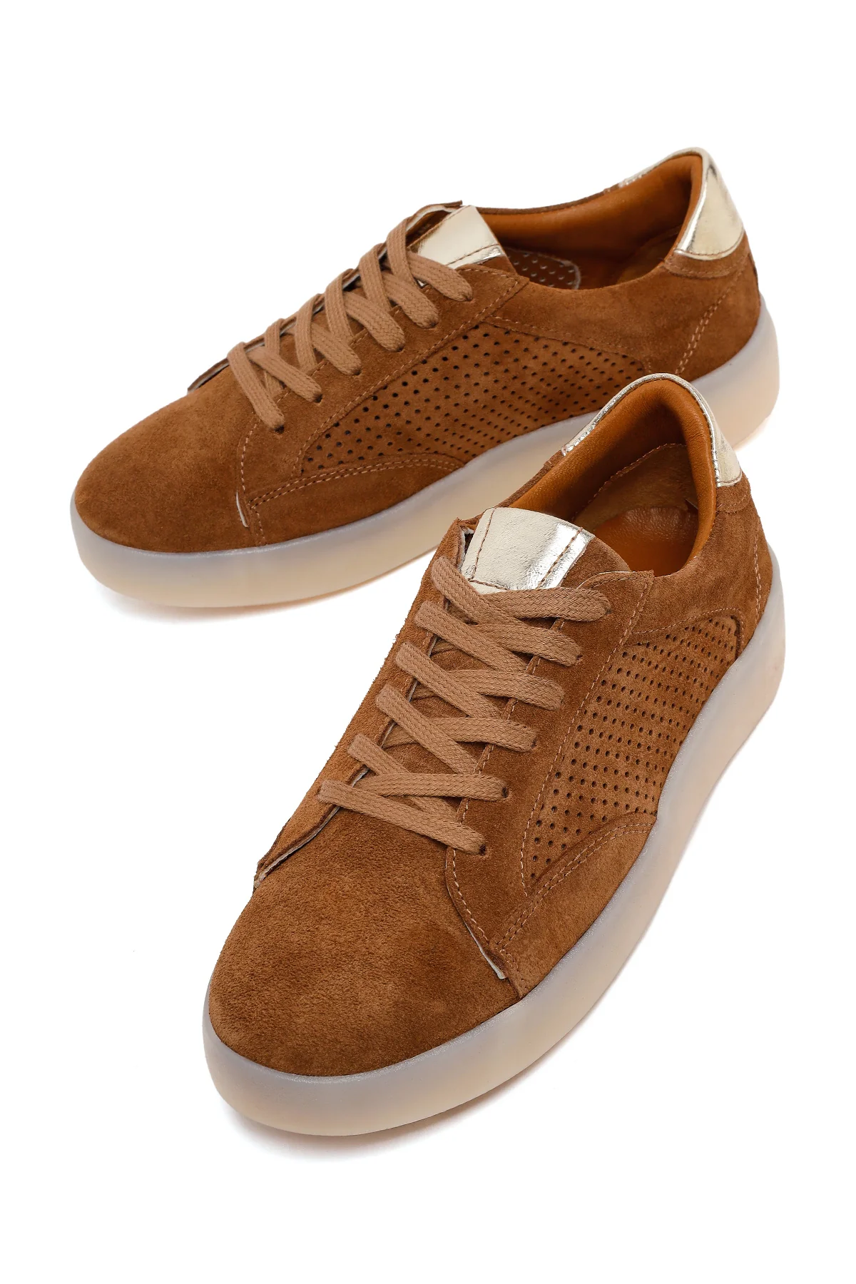 Kadın Taba Bağcıklı Süet Deri Sneaker - Image 10