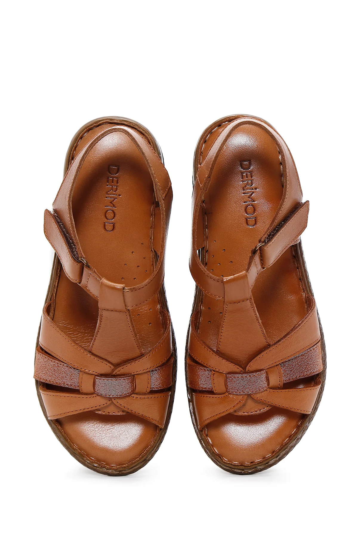 Kadın Taba Bantlı Kalın Tabanlı Deri Comfort Sandalet - Image 4