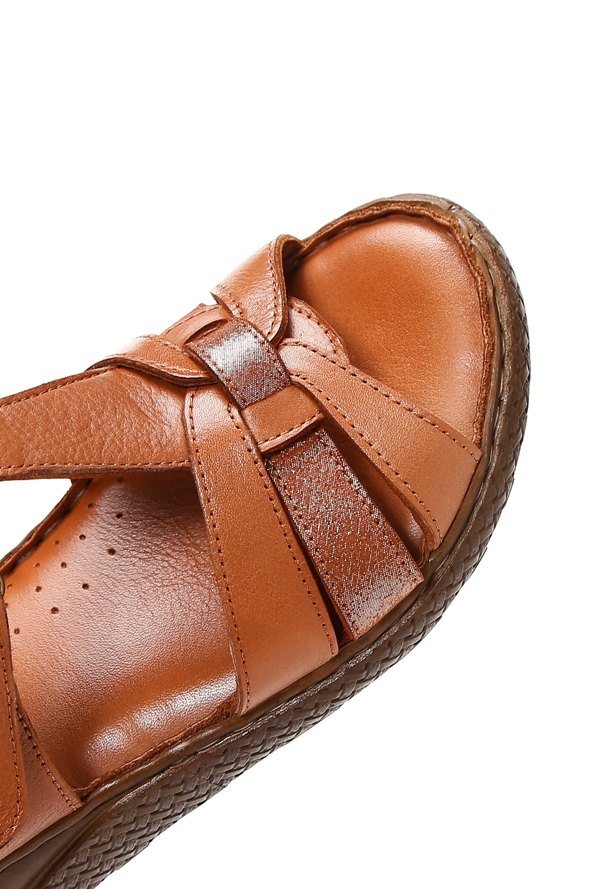 Kadın Taba Bantlı Kalın Tabanlı Deri Comfort Sandalet - Image 8