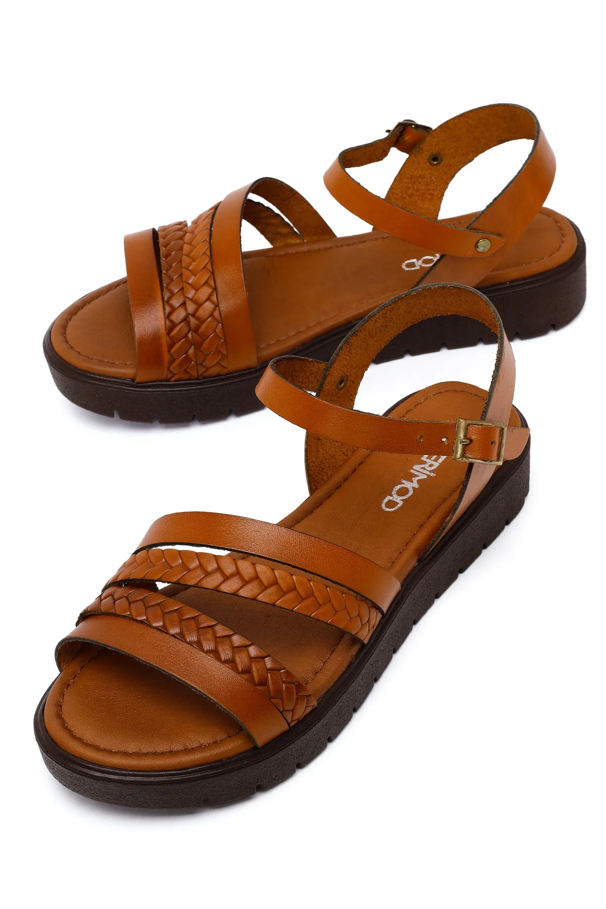 Kadın Taba Bantlı Kalın Tabanlı Örgülü Deri Bodrum Sandalet - Image 10