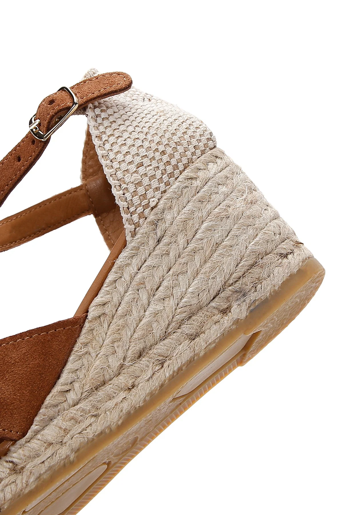 Kadın Taba Bilekten Bantlı Dolgu Topuklu Süet Deri Espadril Sandalet - Image 7