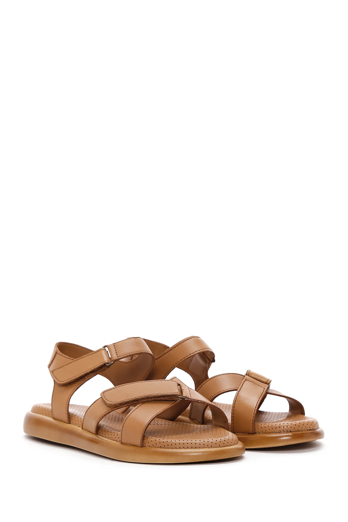 Kadın Taba Çift Bantlı Deri Comfort Sandalet - Image 3