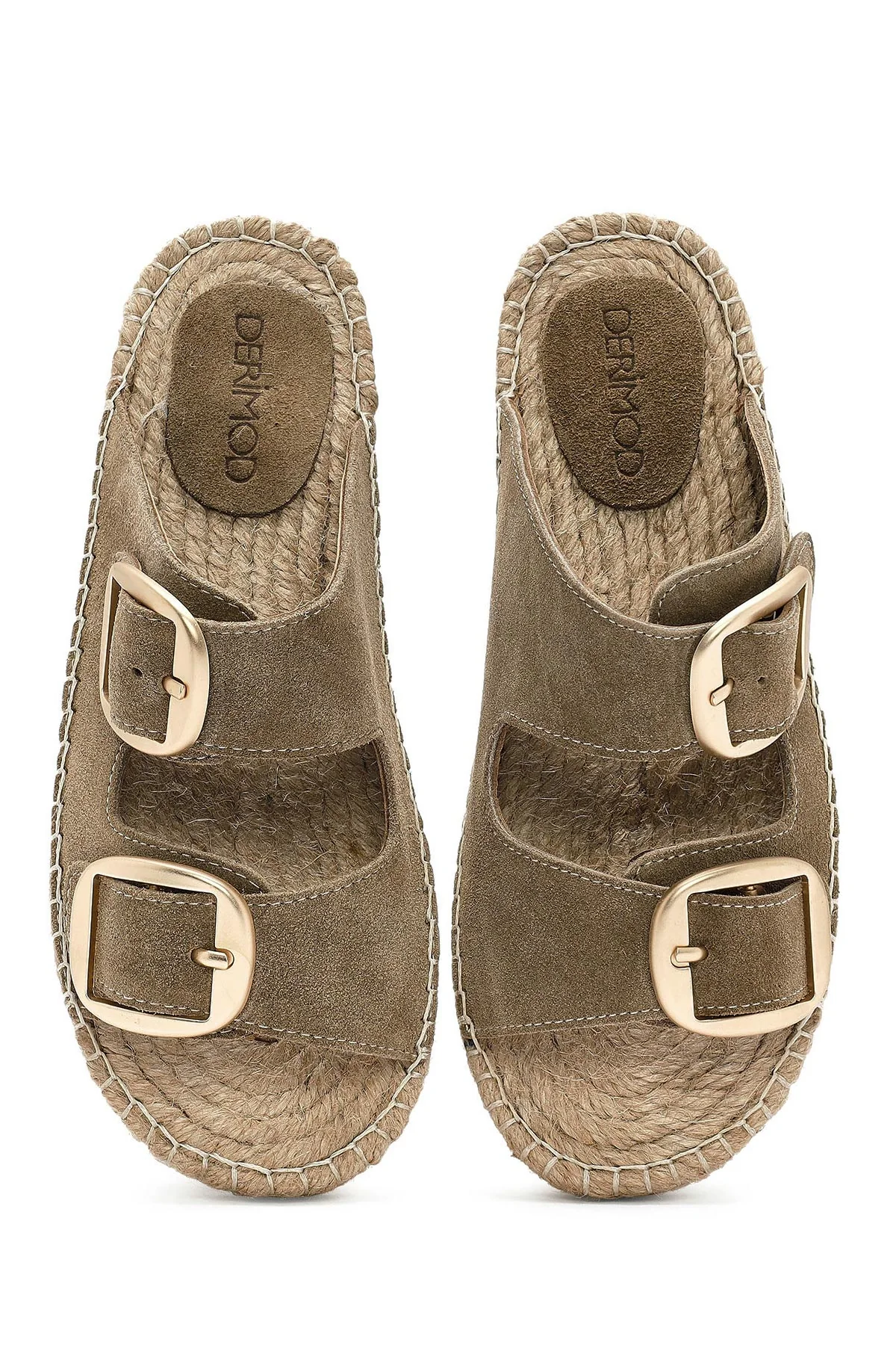 Kadın Taba Çift Tokalı Süet Deri Espadril - Image 7