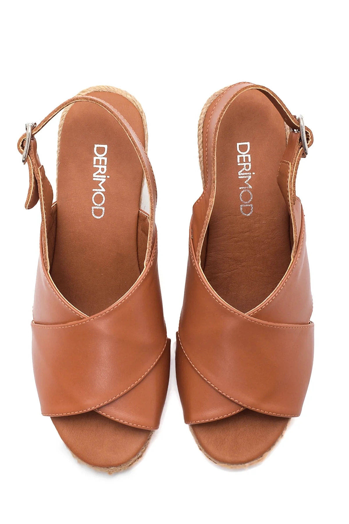 Kadın Taba Deri Dolgu Topuk Espadril - Image 4