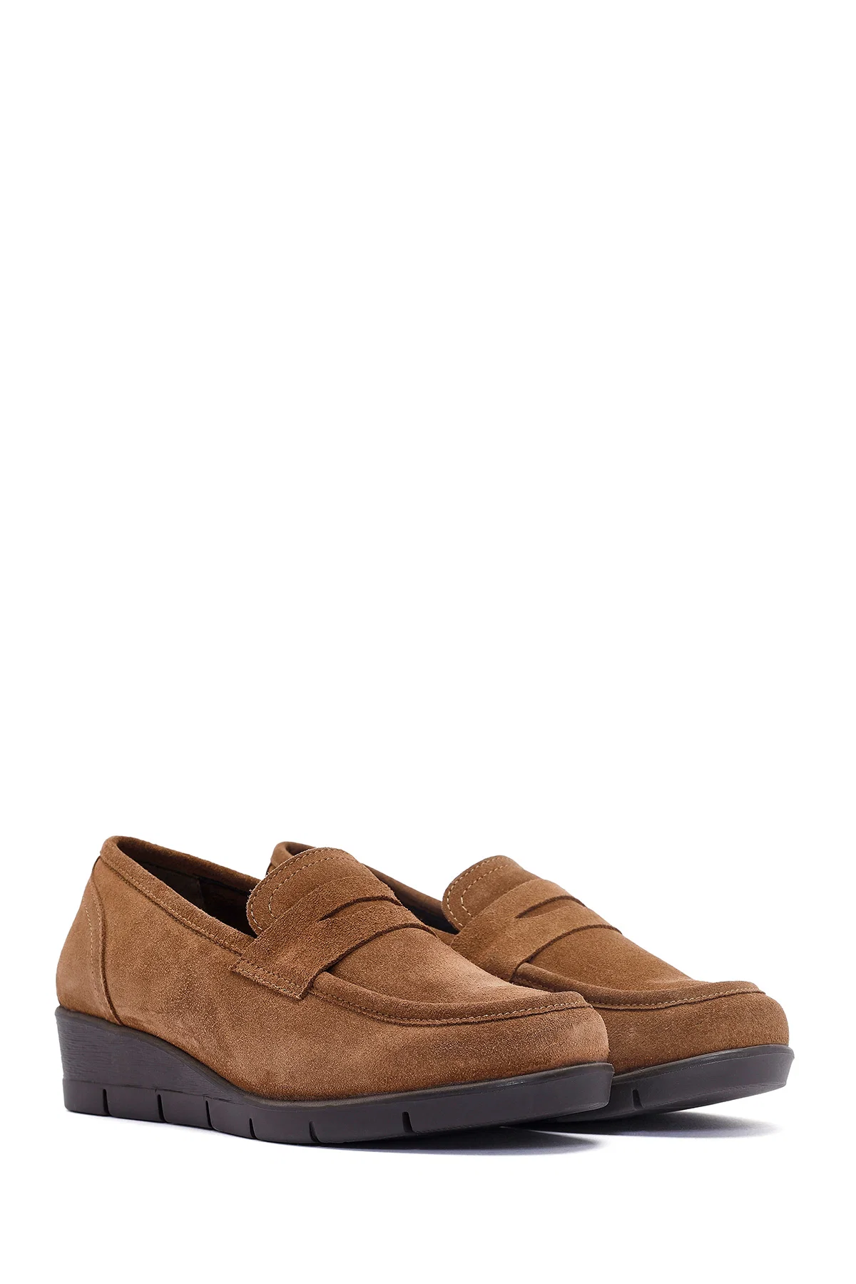 Kadın Taba Dolgu Topuklu Süet Deri Comfort Loafer - Image 3