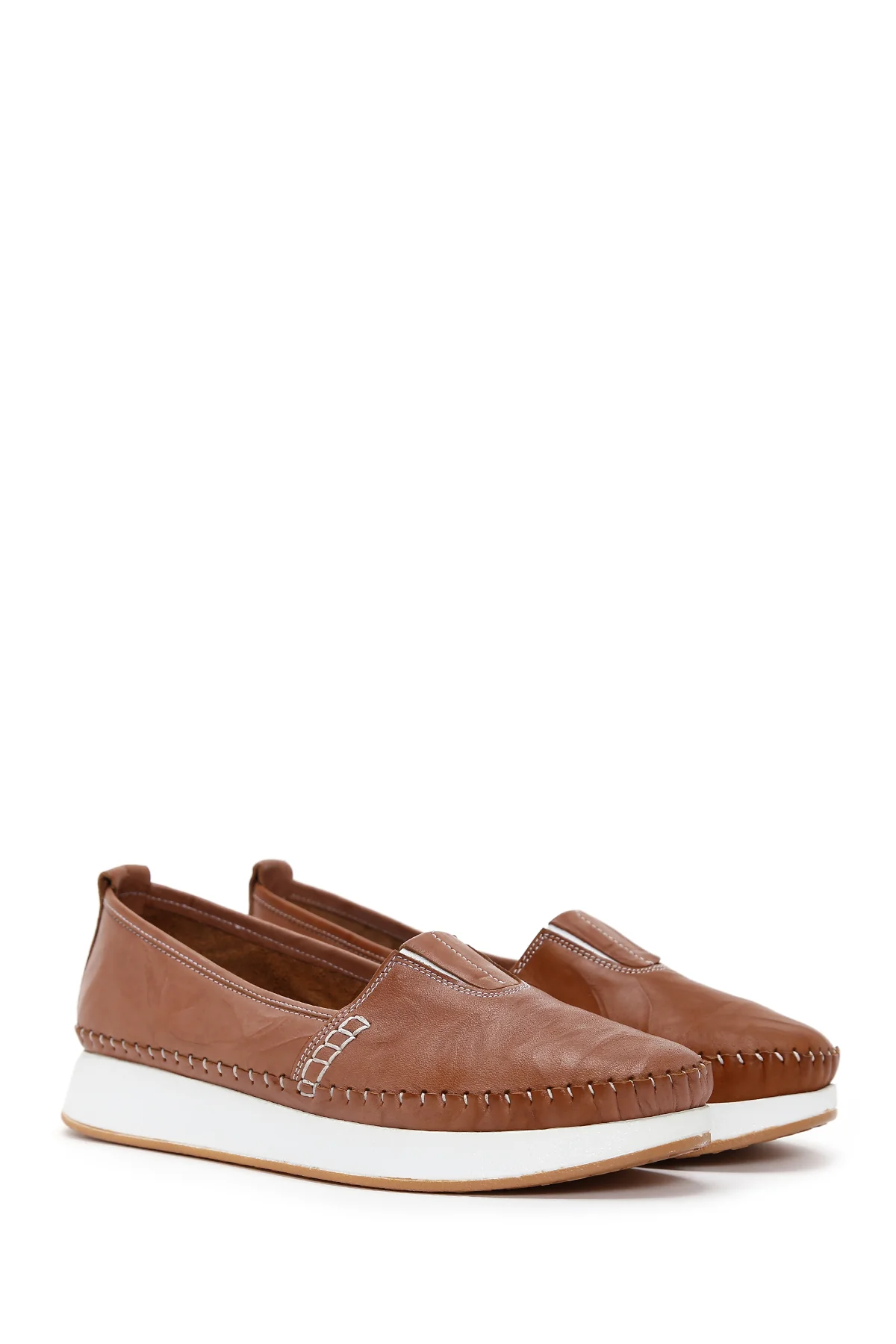 Kadın Taba Kalın Tabanlı Deri Comfort Loafer - Image 3