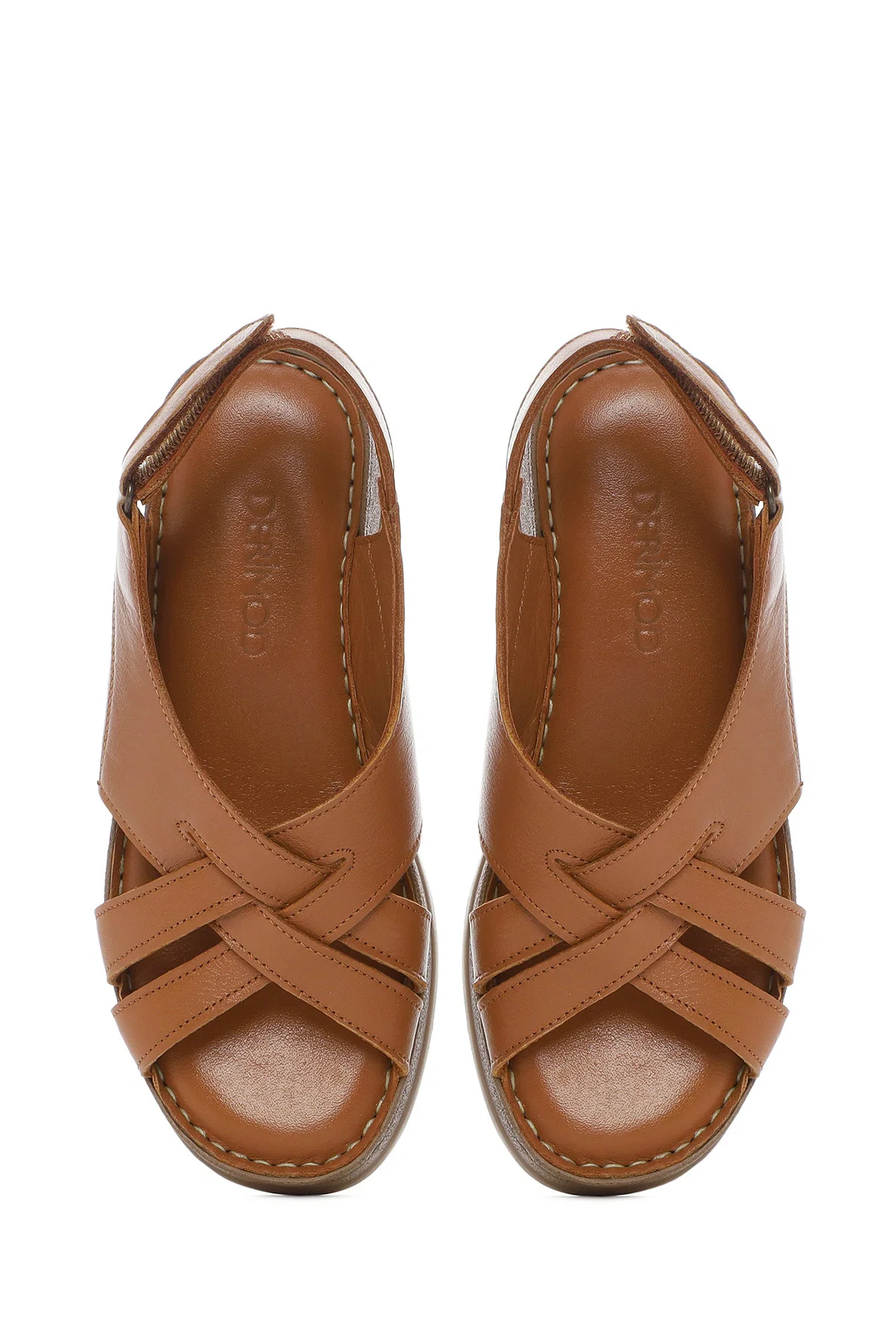 Kadın Taba Kalın Tabanlı Deri Comfort Sandalet - Image 7