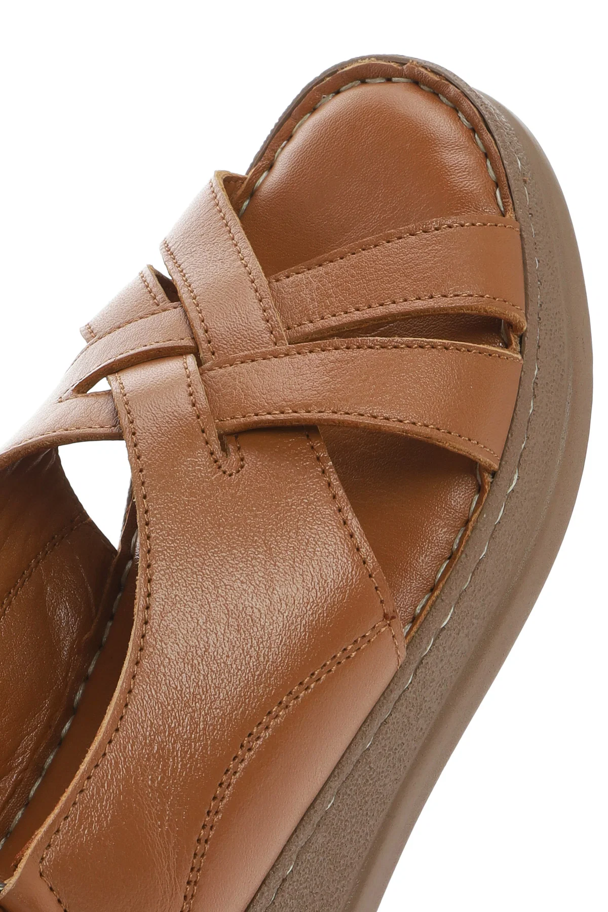 Kadın Taba Kalın Tabanlı Deri Comfort Sandalet - Image 8