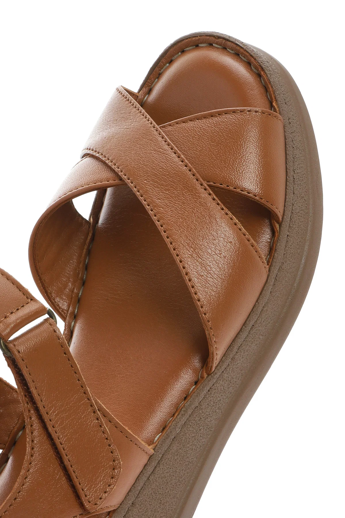 Kadın Taba Kalın Tabanlı Deri Comfort Sandalet - Image 8