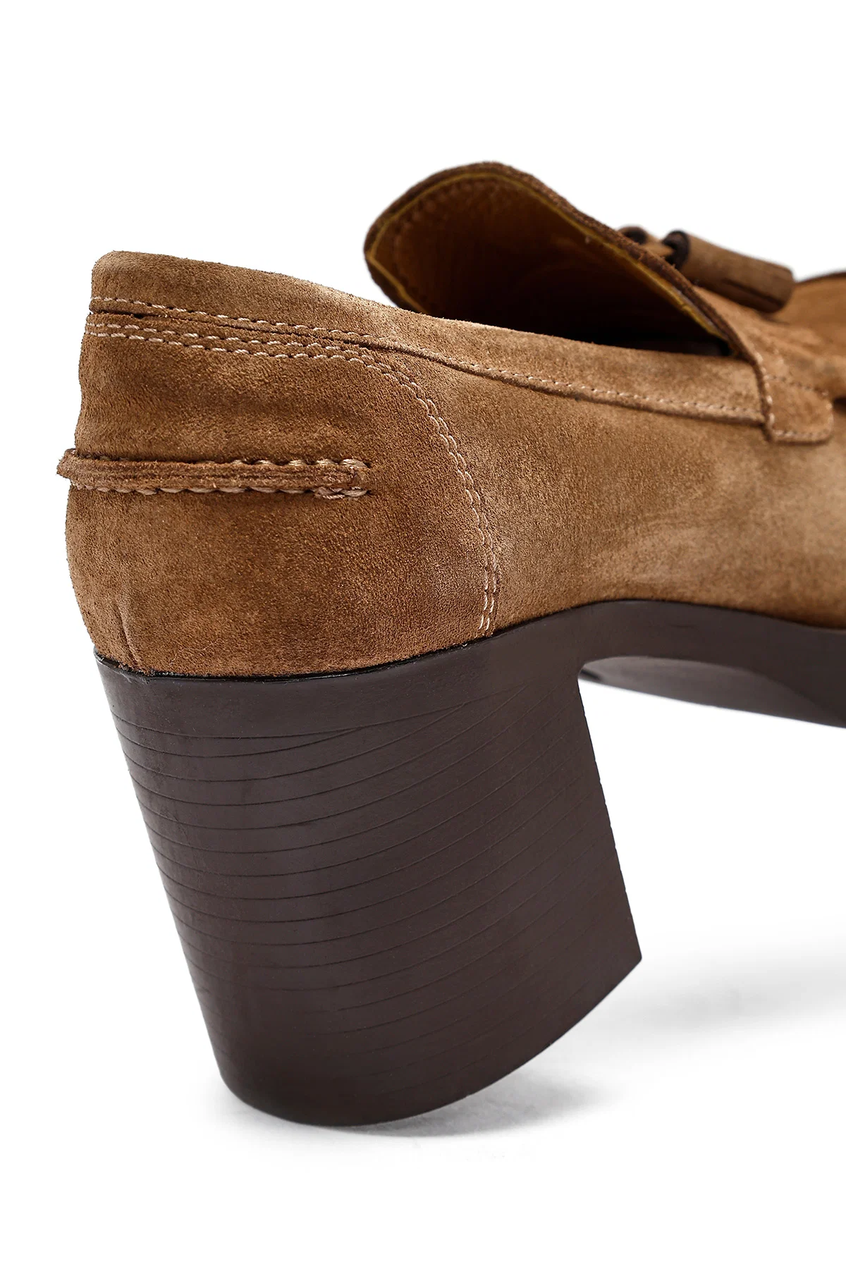 Kadın Taba Kalın Topuklu Süet Deri Maskülen Loafer - Image 10
