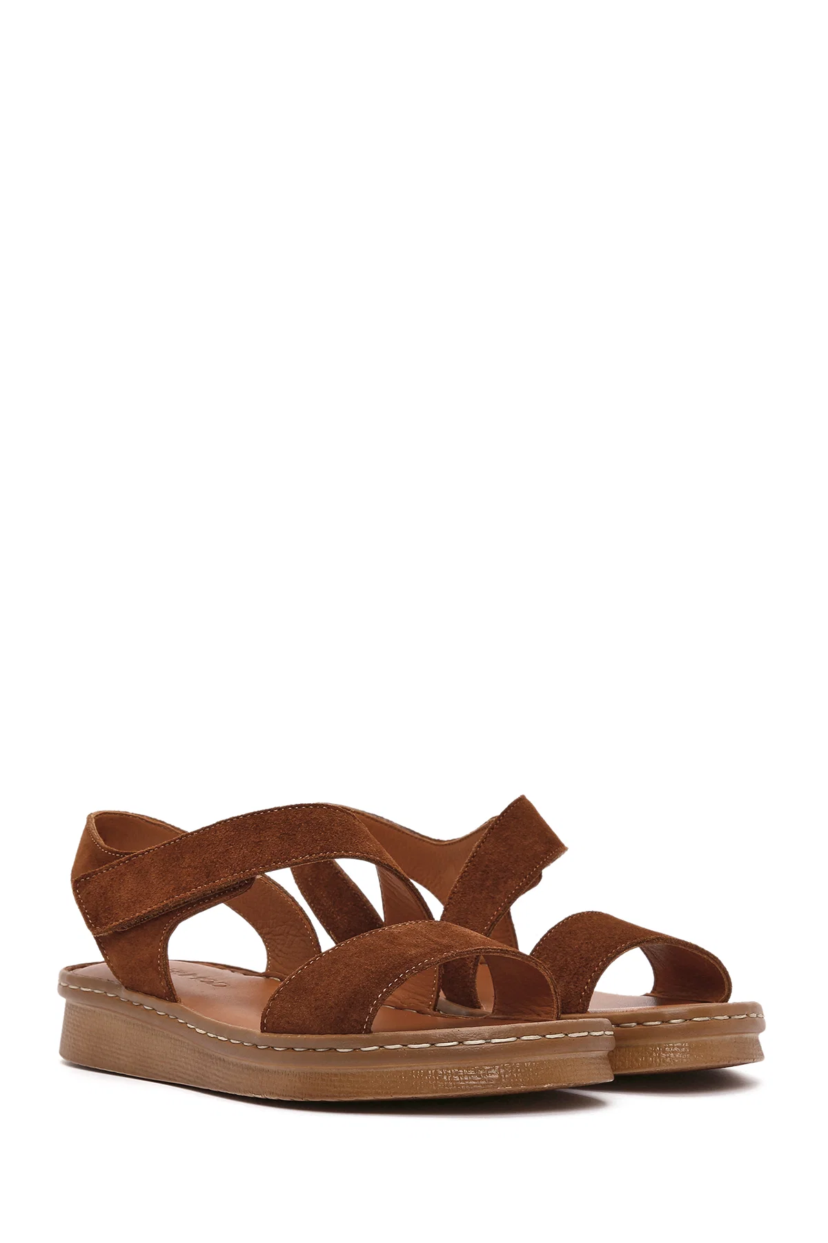 Kadın Taba Süet Deri Comfort Sandalet - Image 3