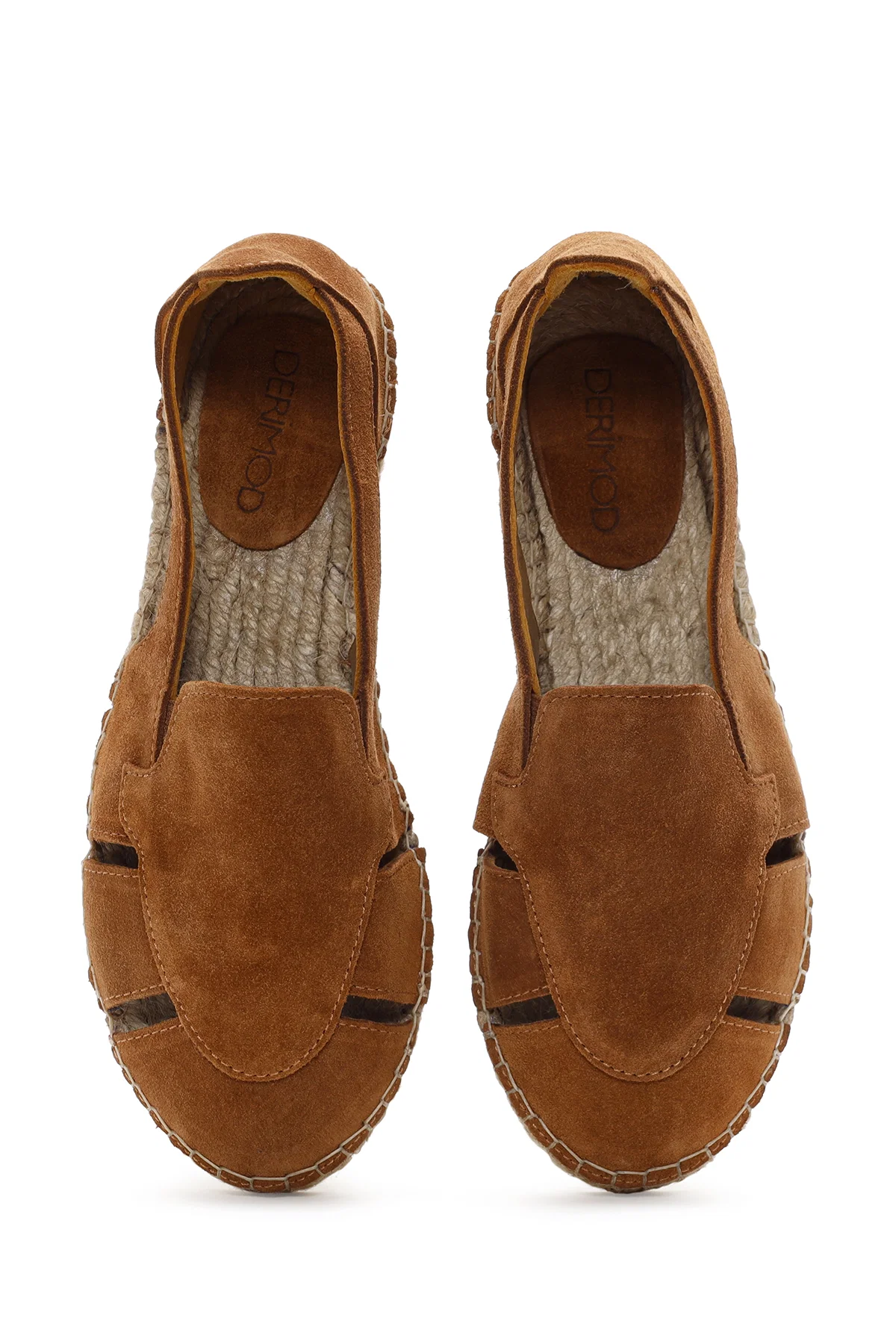 Kadın Taba Süet Deri Espadril Sandalet - Image 6