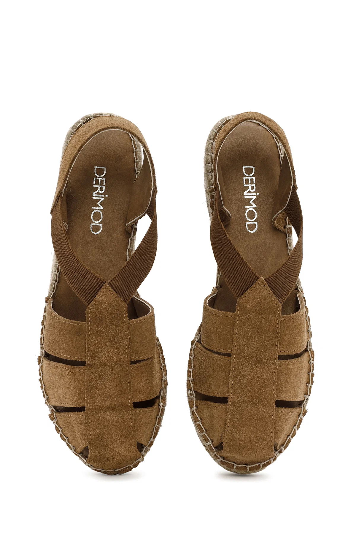 Kadın Taba Süet Deri Espadril Sandalet - Image 7