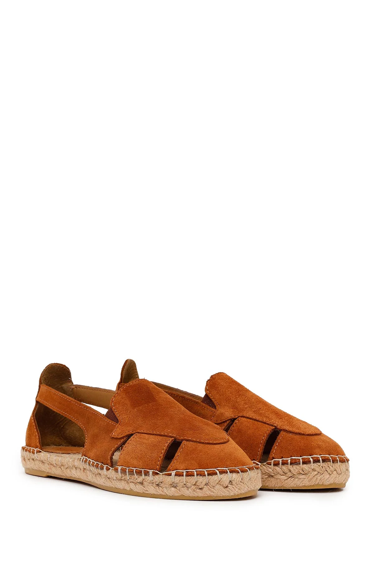 Kadın Taba Süet Deri Espadril Sandalet - Image 2