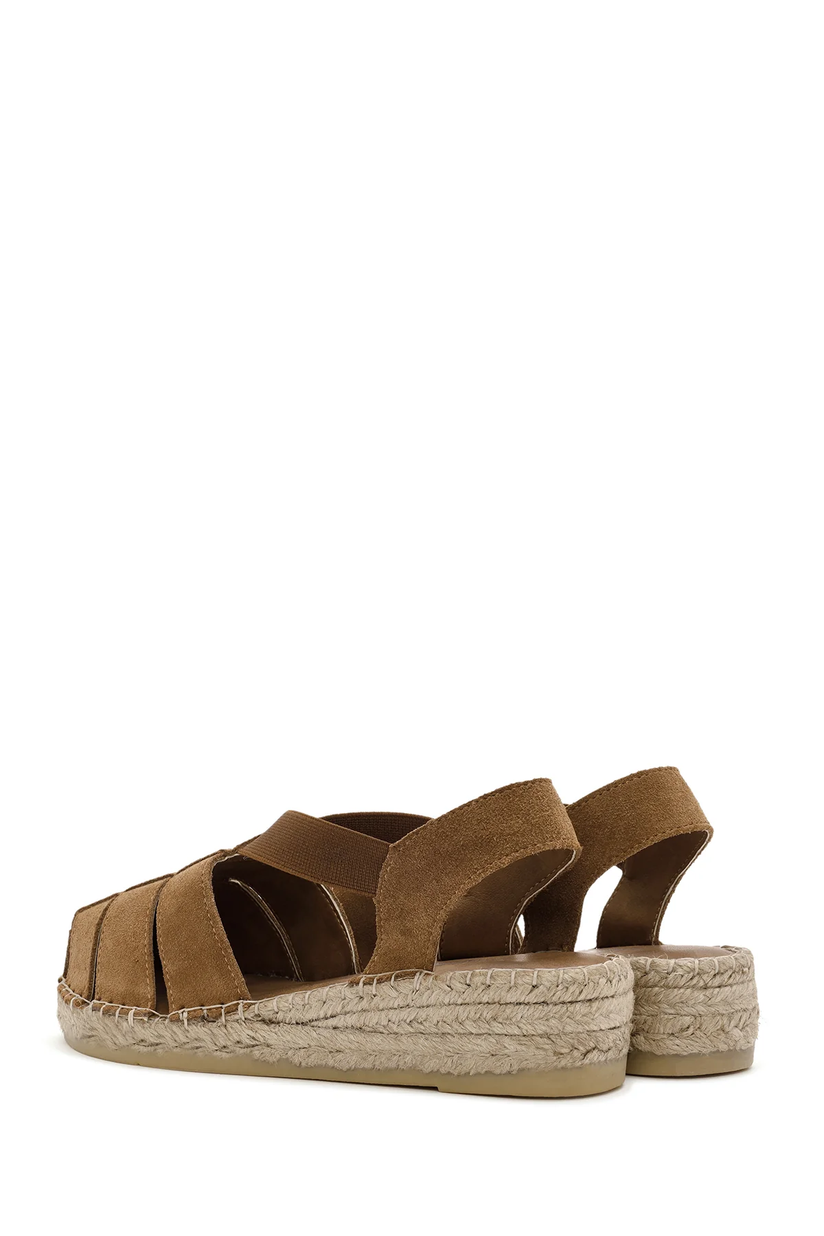 Kadın Taba Süet Deri Espadril Sandalet - Image 6