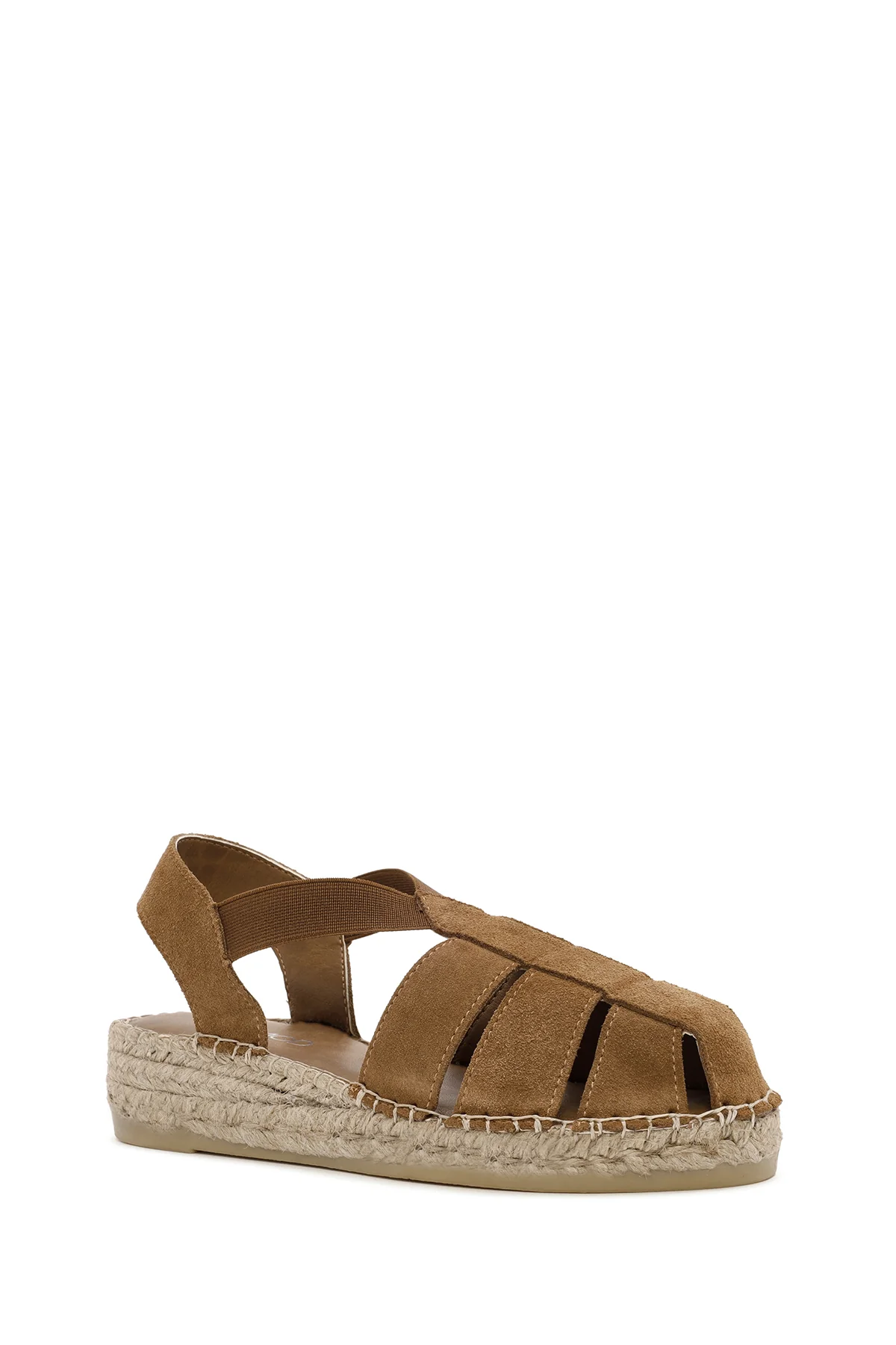 Kadın Taba Süet Deri Espadril Sandalet - Image 7