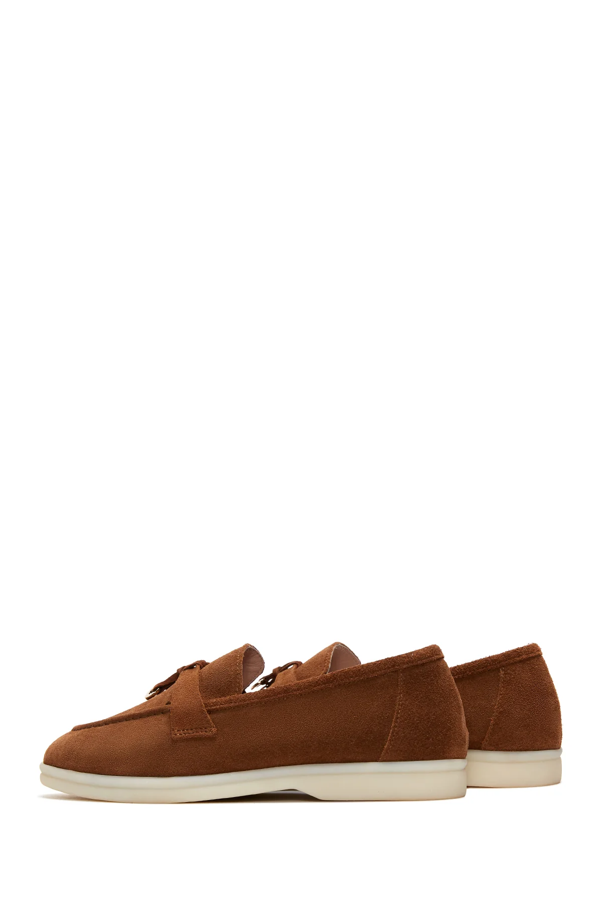 Kadın Taba Süet Deri Maskülen Loafer - Image 5