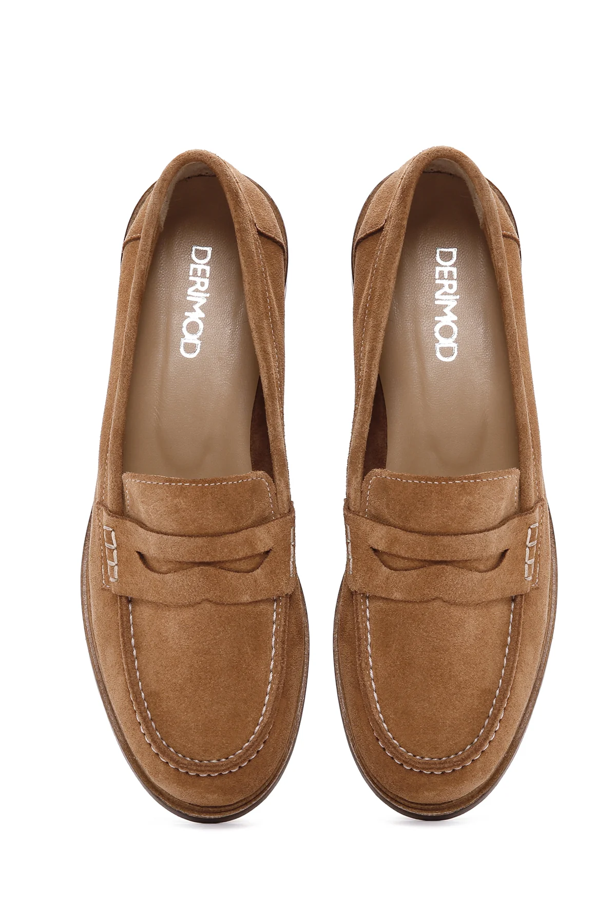 Kadın Taba Süet Deri Maskülen Loafer - Image 8
