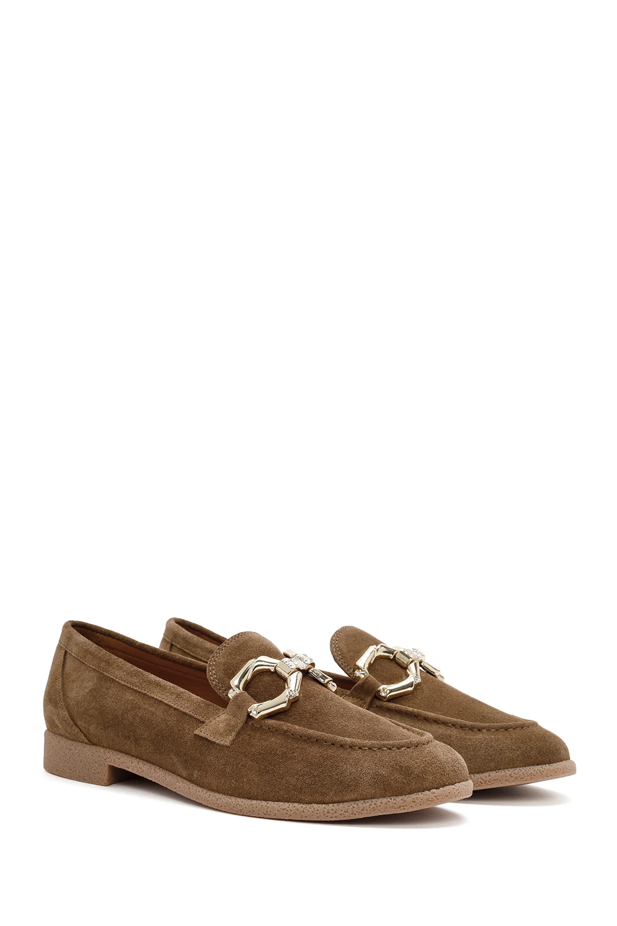 Kadın Taba Süet Deri Maskülen Loafer - Image 3