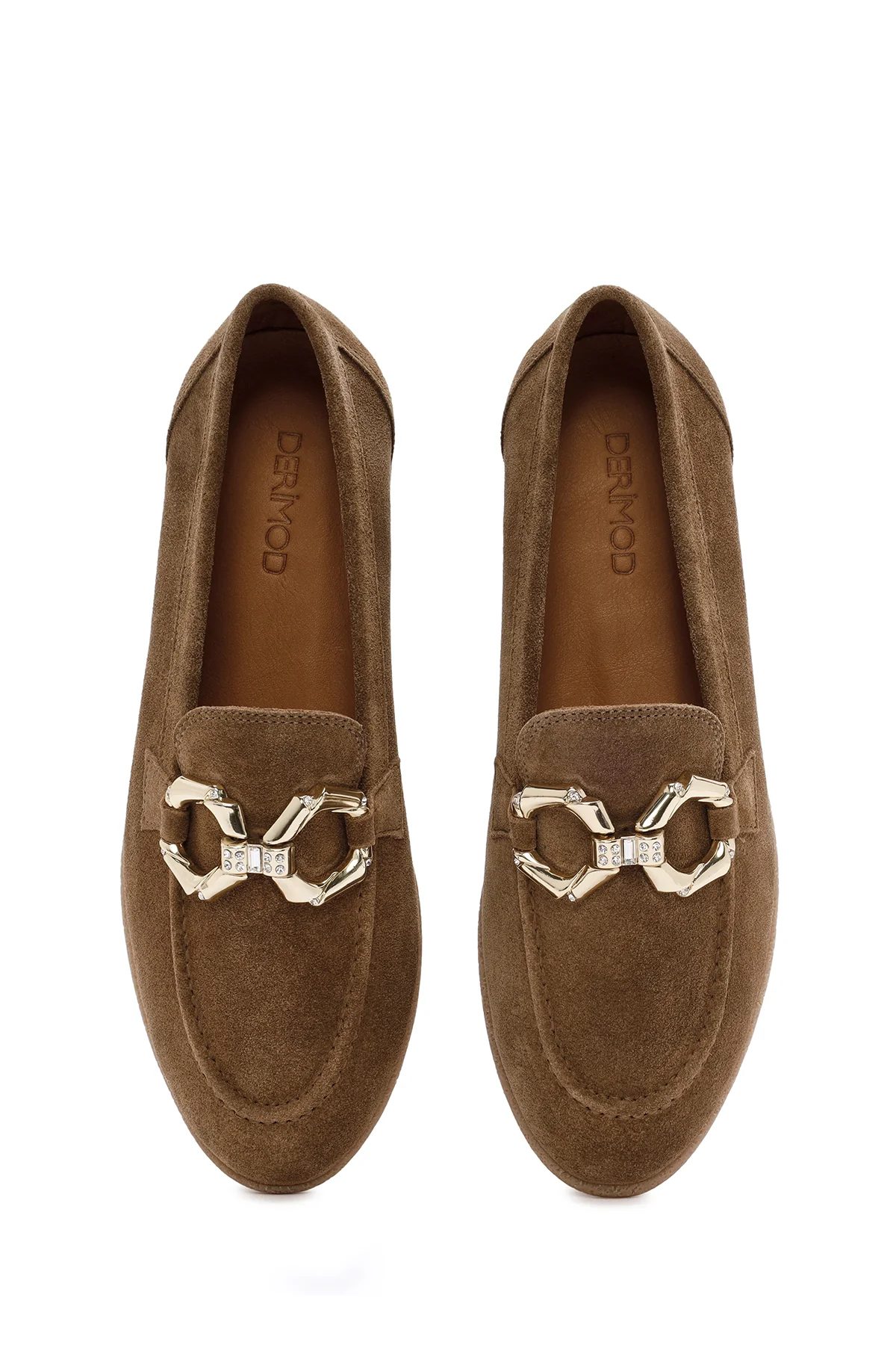 Kadın Taba Süet Deri Maskülen Loafer - Image 6