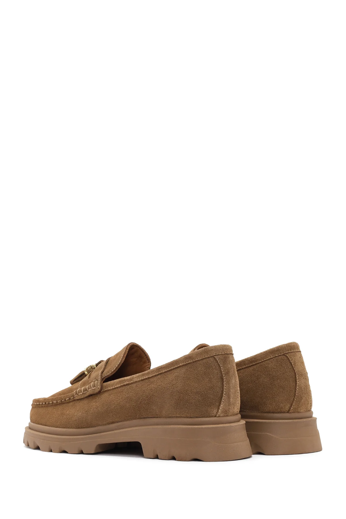 Kadın Taba Süet Deri Maskülen Loafer - Image 5