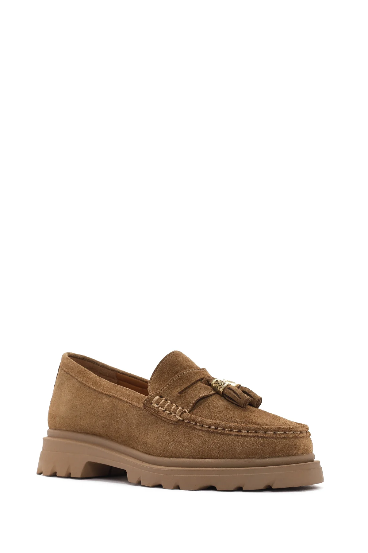 Kadın Taba Süet Deri Maskülen Loafer - Image 6