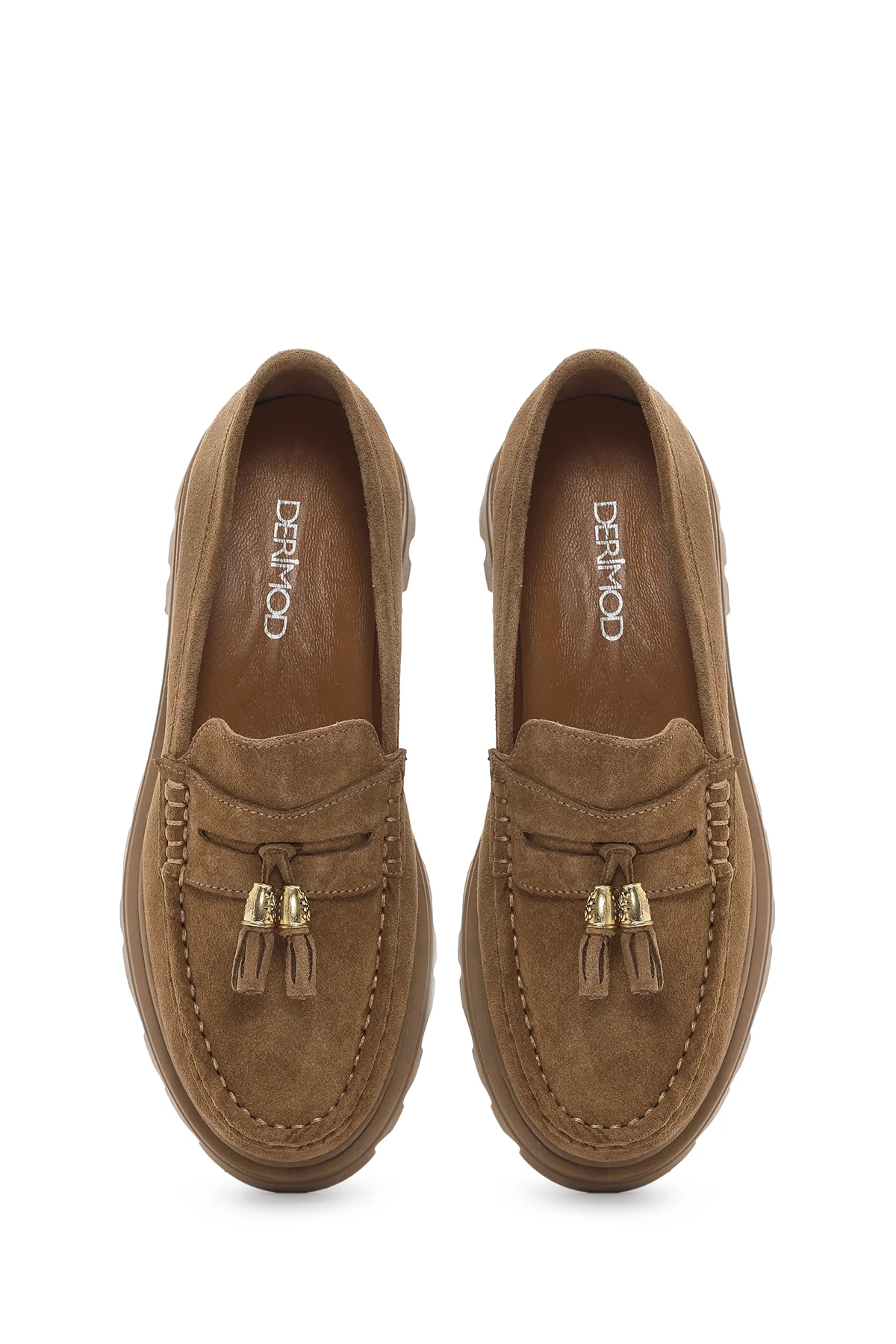 Kadın Taba Süet Deri Maskülen Loafer - Image 7