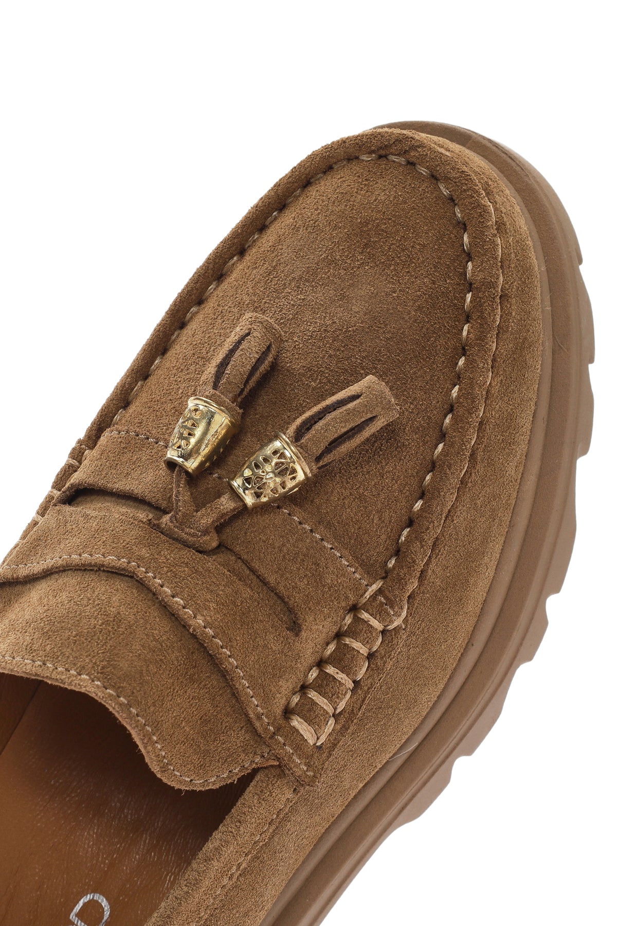 Kadın Taba Süet Deri Maskülen Loafer - Image 9