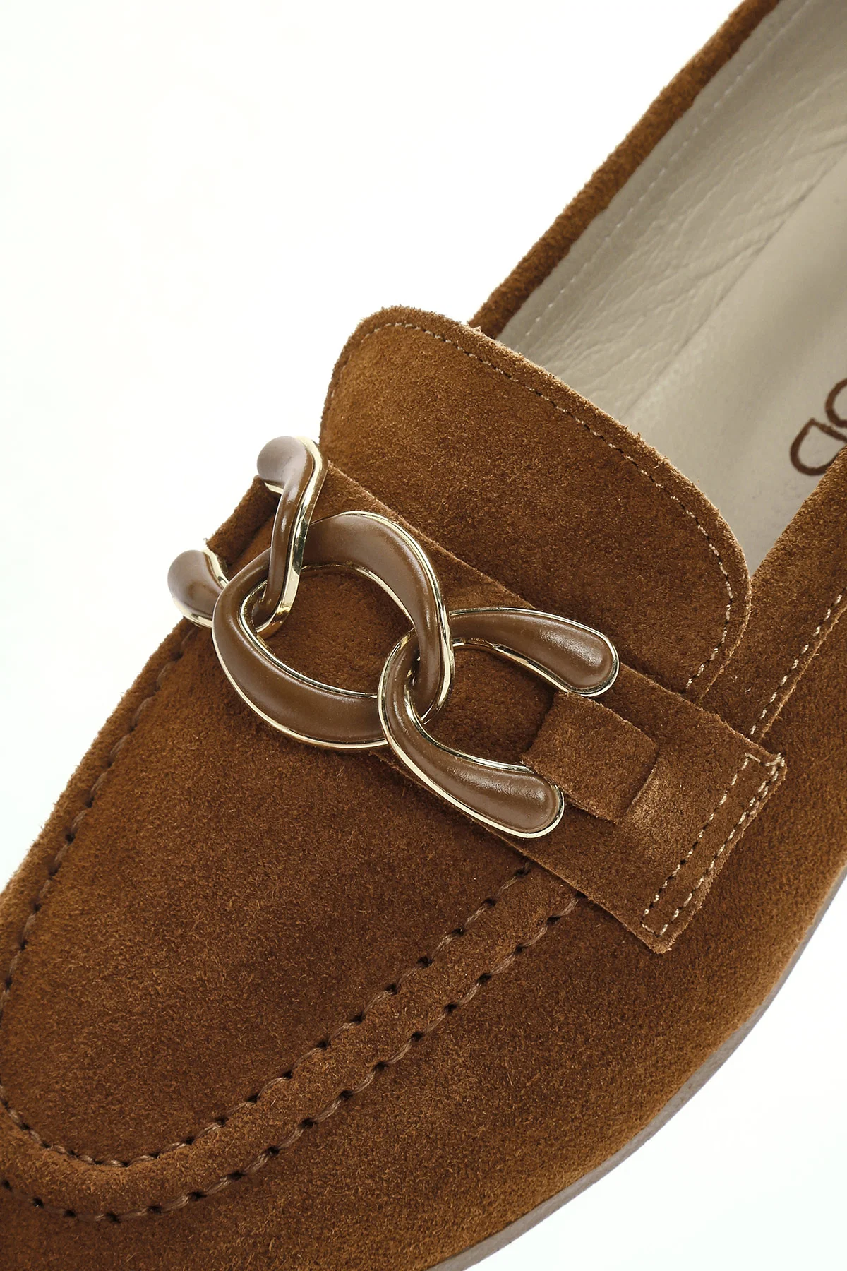 Kadın Taba Süet Deri Maskülen Loafer - Image 9