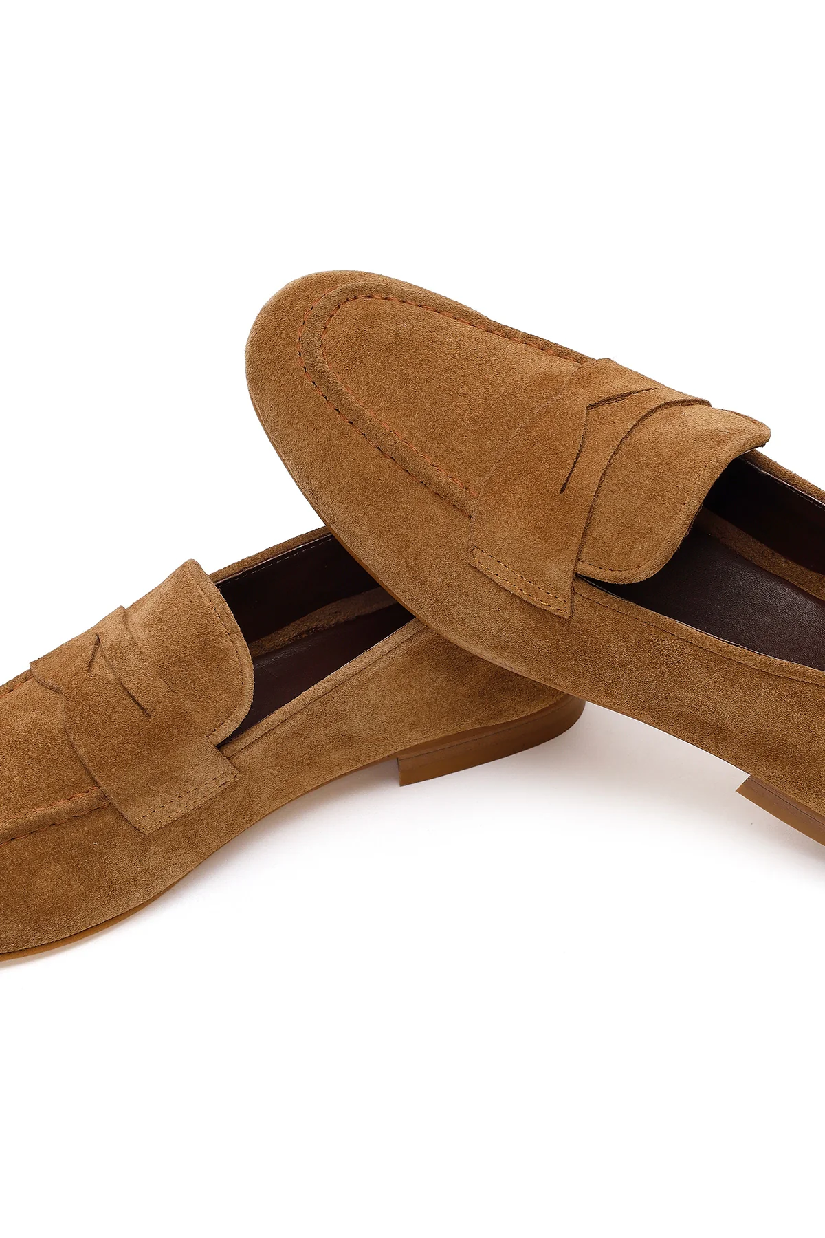 Kadın Taba Süet Deri Maskülen Loafer - Image 10