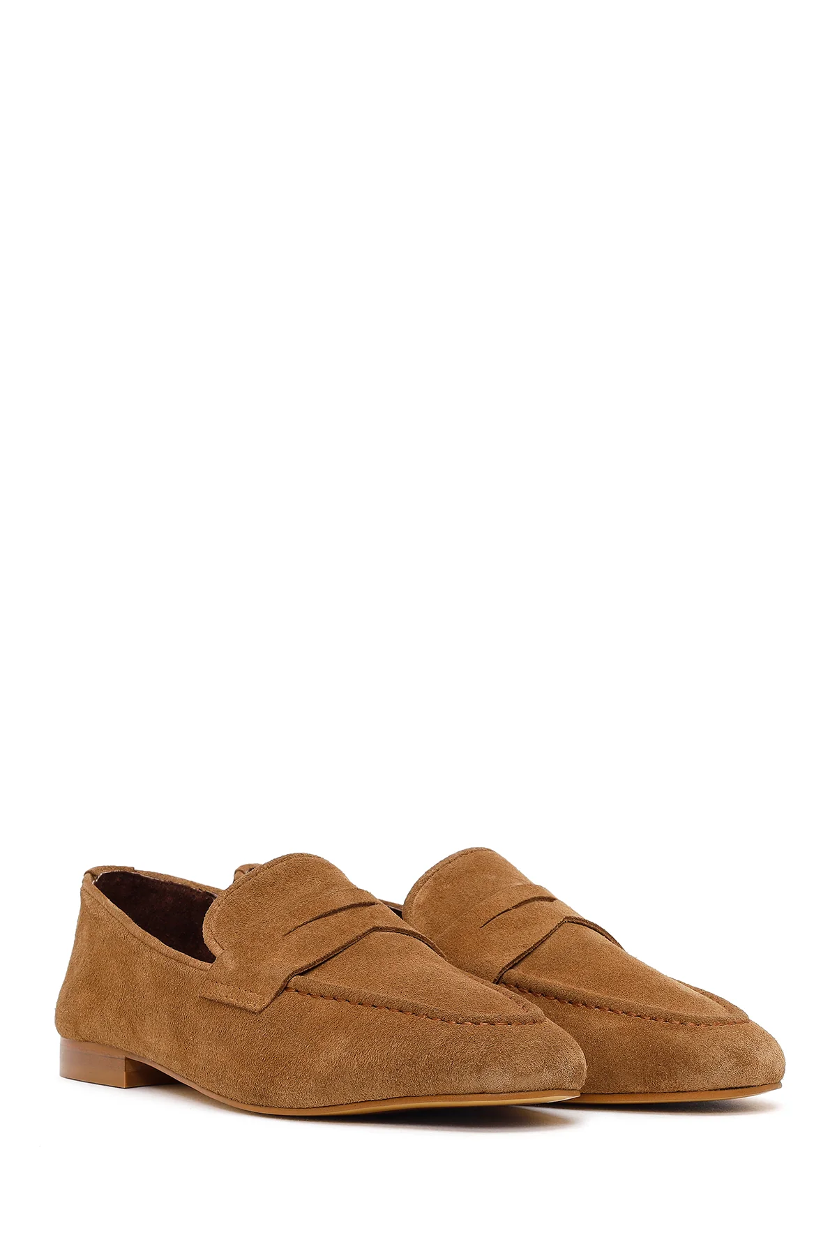 Kadın Taba Süet Deri Maskülen Loafer - Image 2