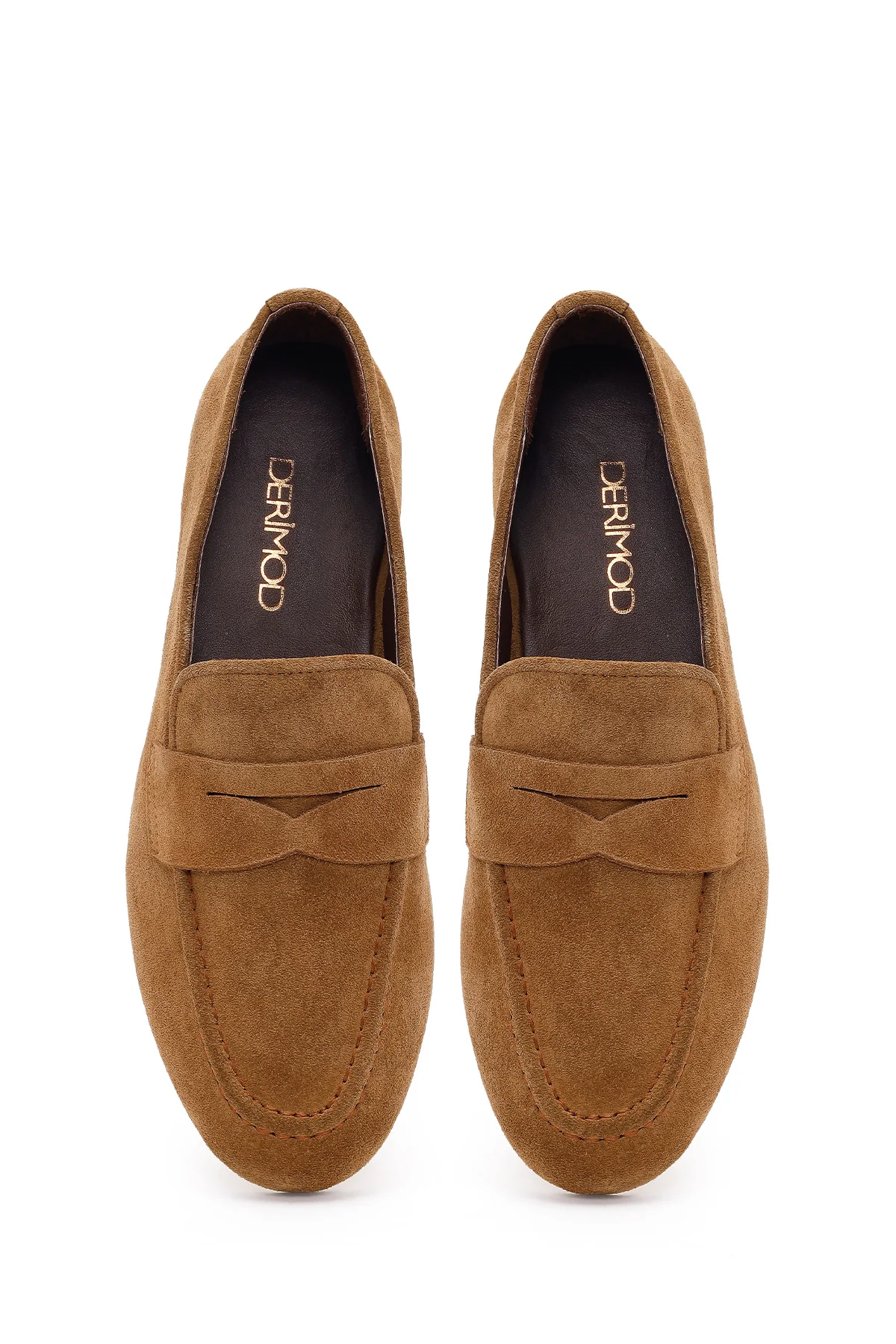 Kadın Taba Süet Deri Maskülen Loafer - Image 4