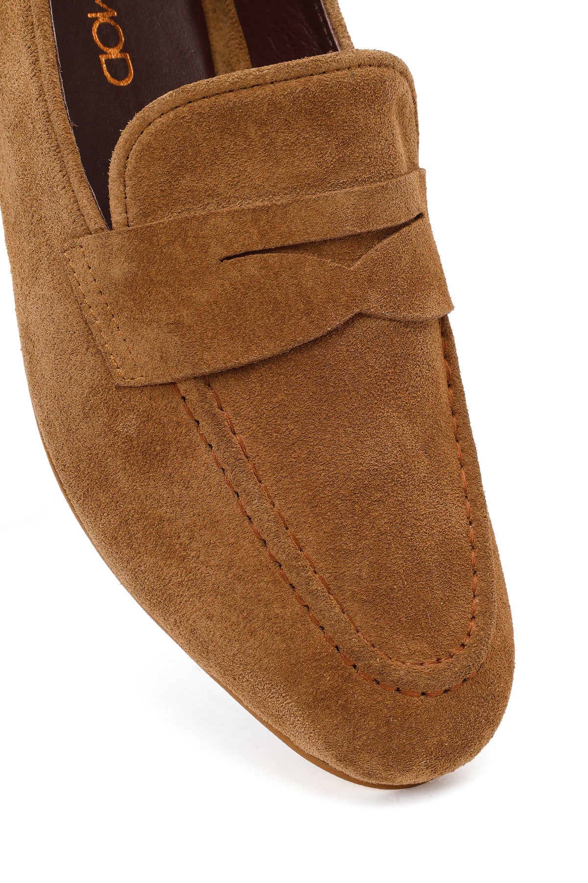 Kadın Taba Süet Deri Maskülen Loafer - Image 9