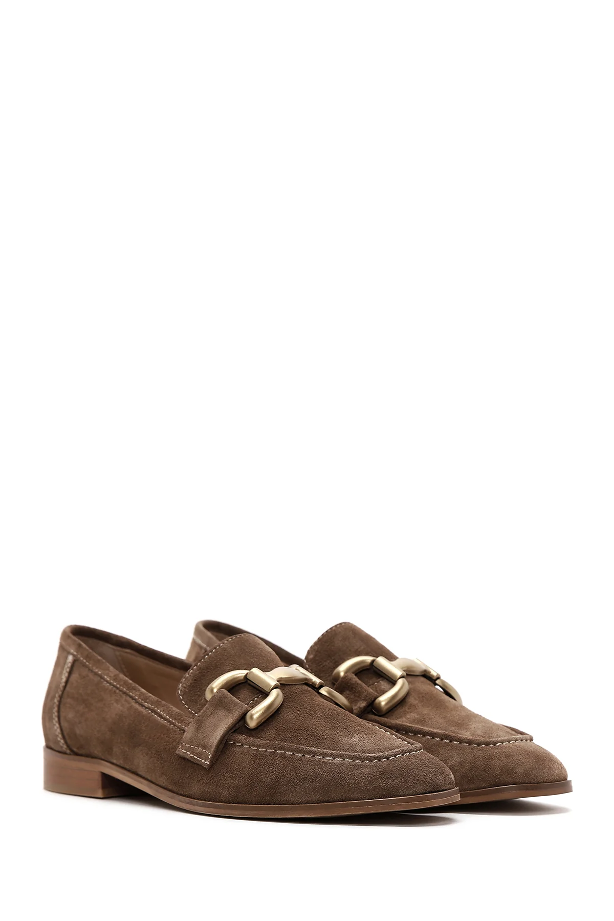 Kadın Taba Süet Deri Tokalı Loafer - Image 3