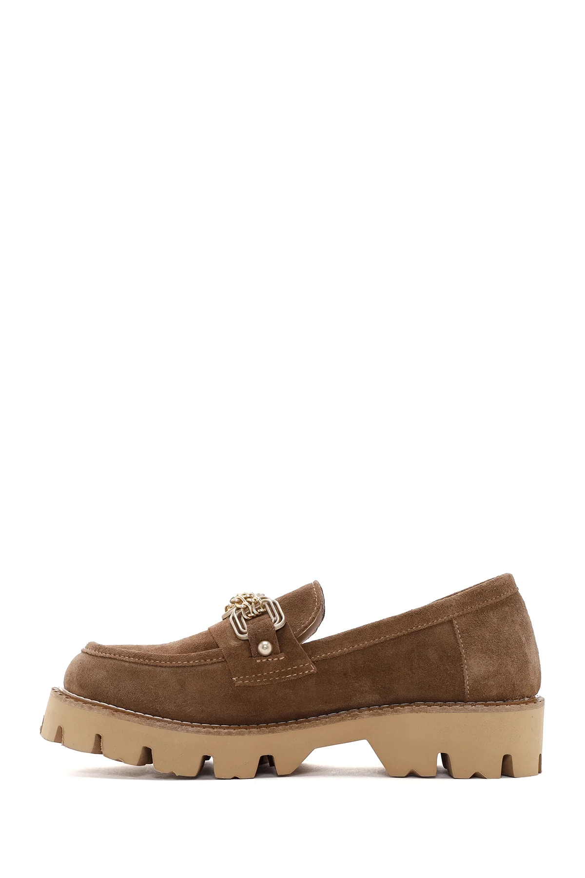Kadın Taba Süet Deri Tokalı Maskülen Loafer - Image 2