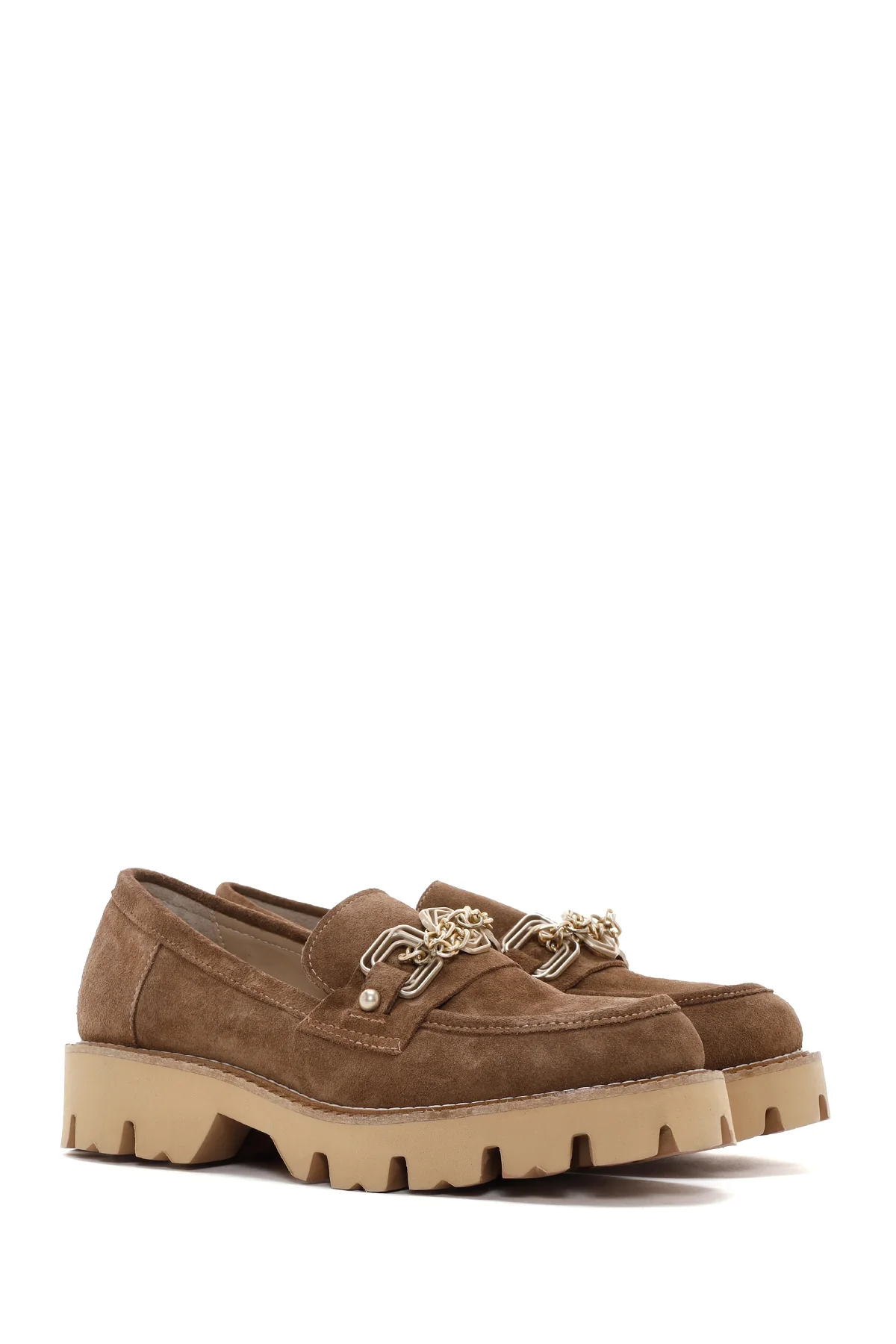 Kadın Taba Süet Deri Tokalı Maskülen Loafer - Image 3