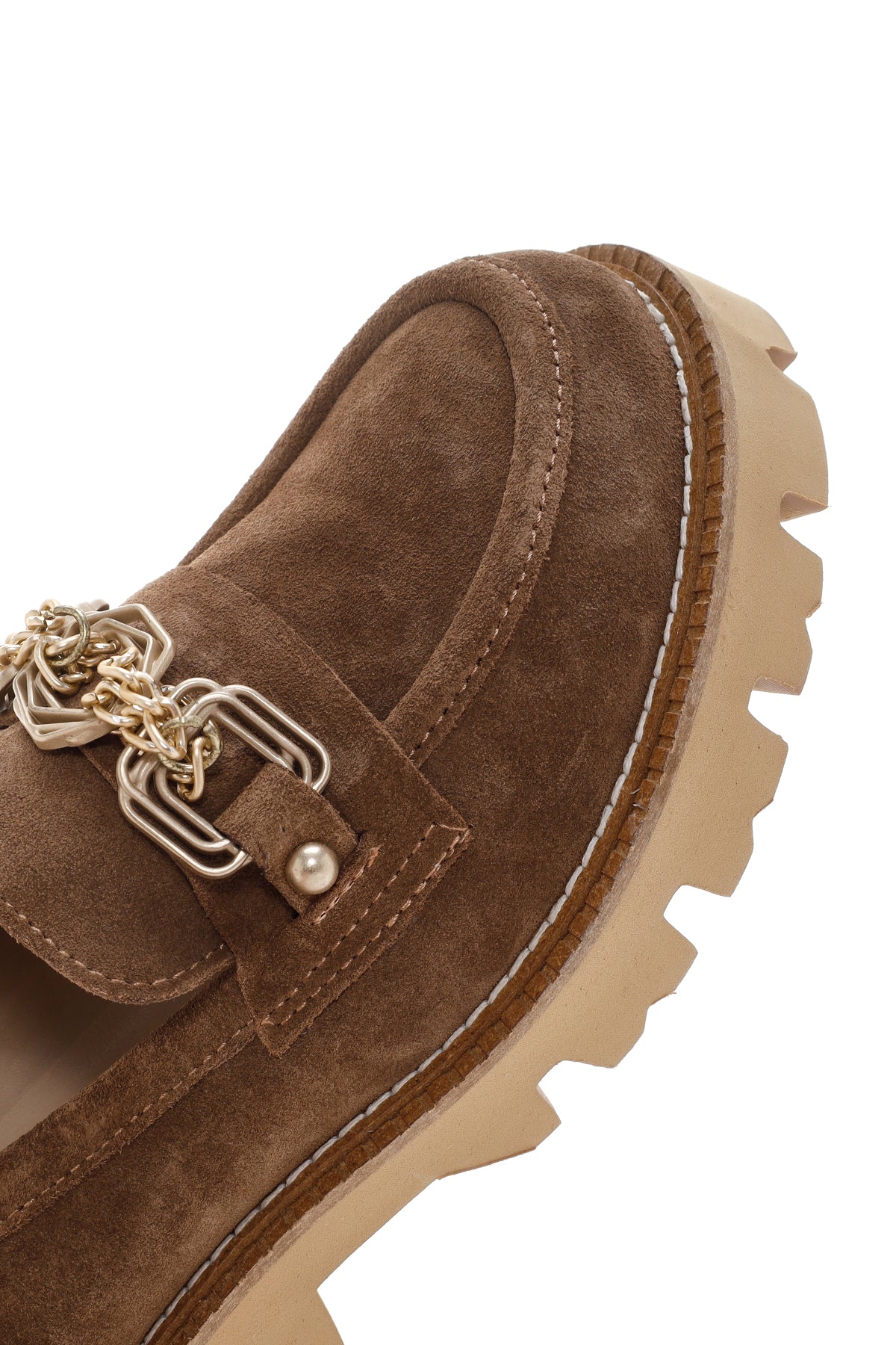 Kadın Taba Süet Deri Tokalı Maskülen Loafer - Image 9