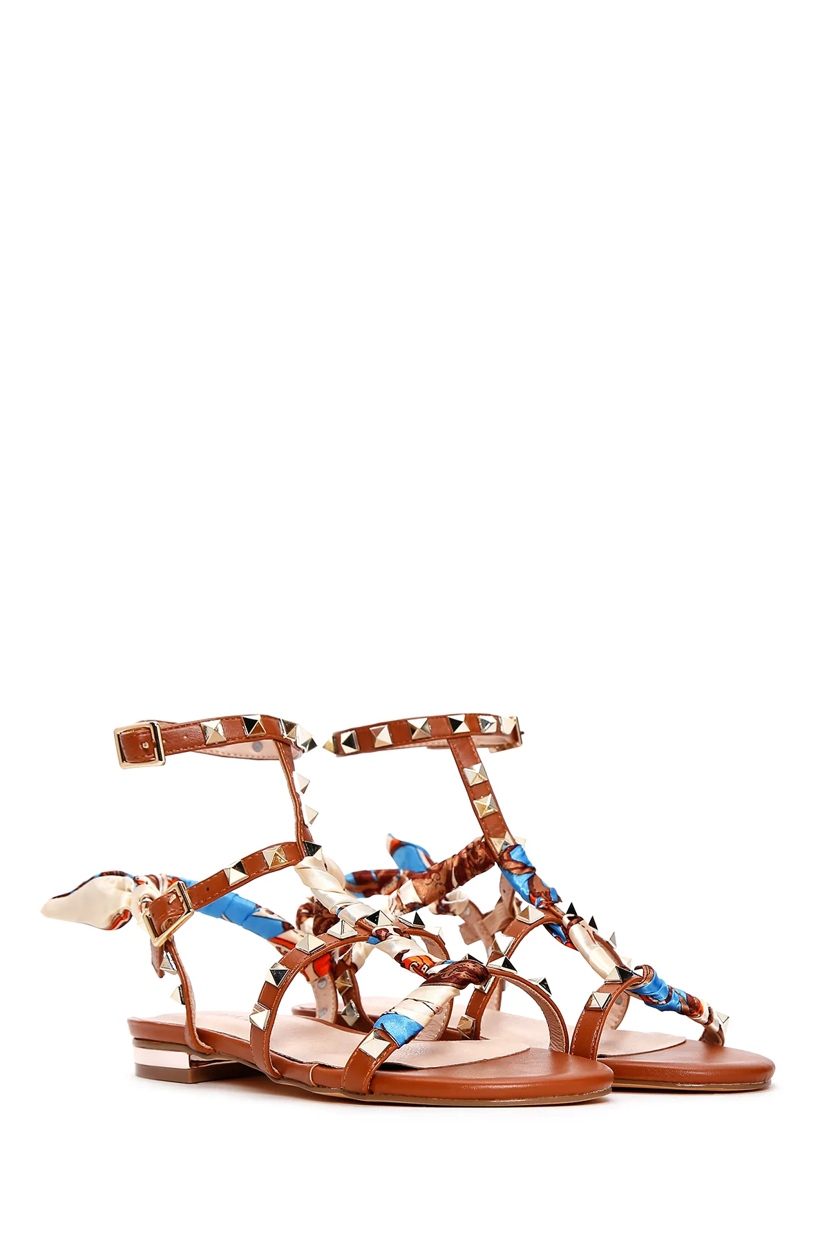 Kadın Taba Taşlı Düz Sandalet - Image 3