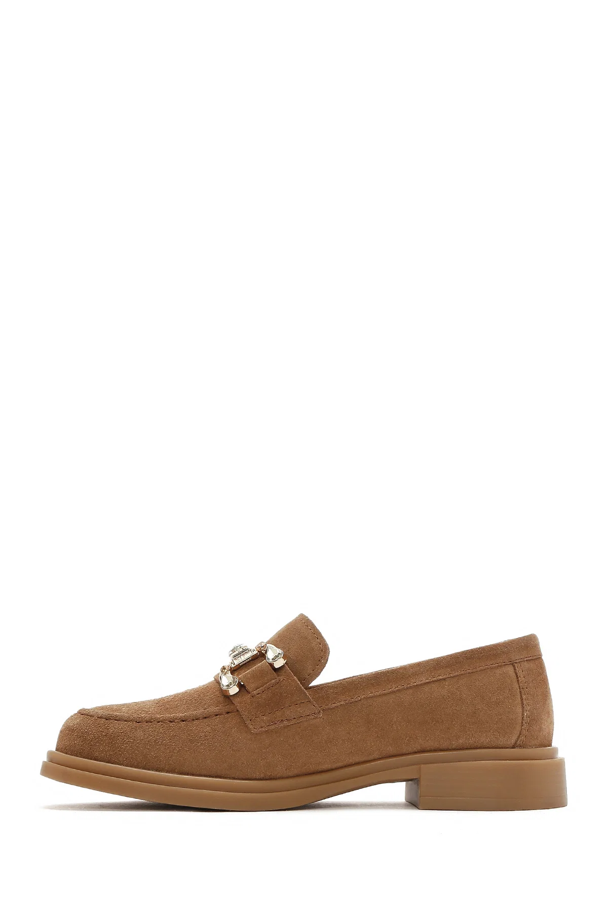 Kadın Taba Taşlı Süet Deri Maskülen Loafer - Image 2