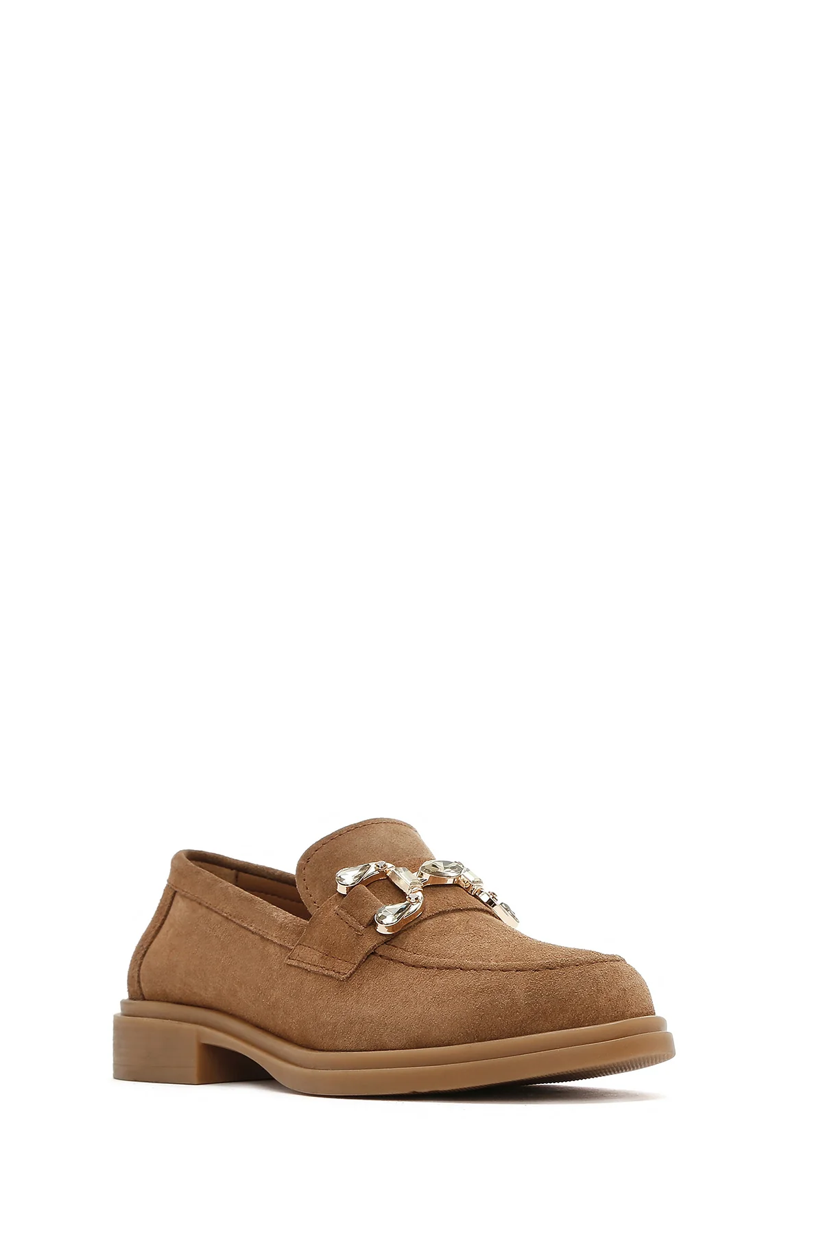 Kadın Taba Taşlı Süet Deri Maskülen Loafer - Image 8