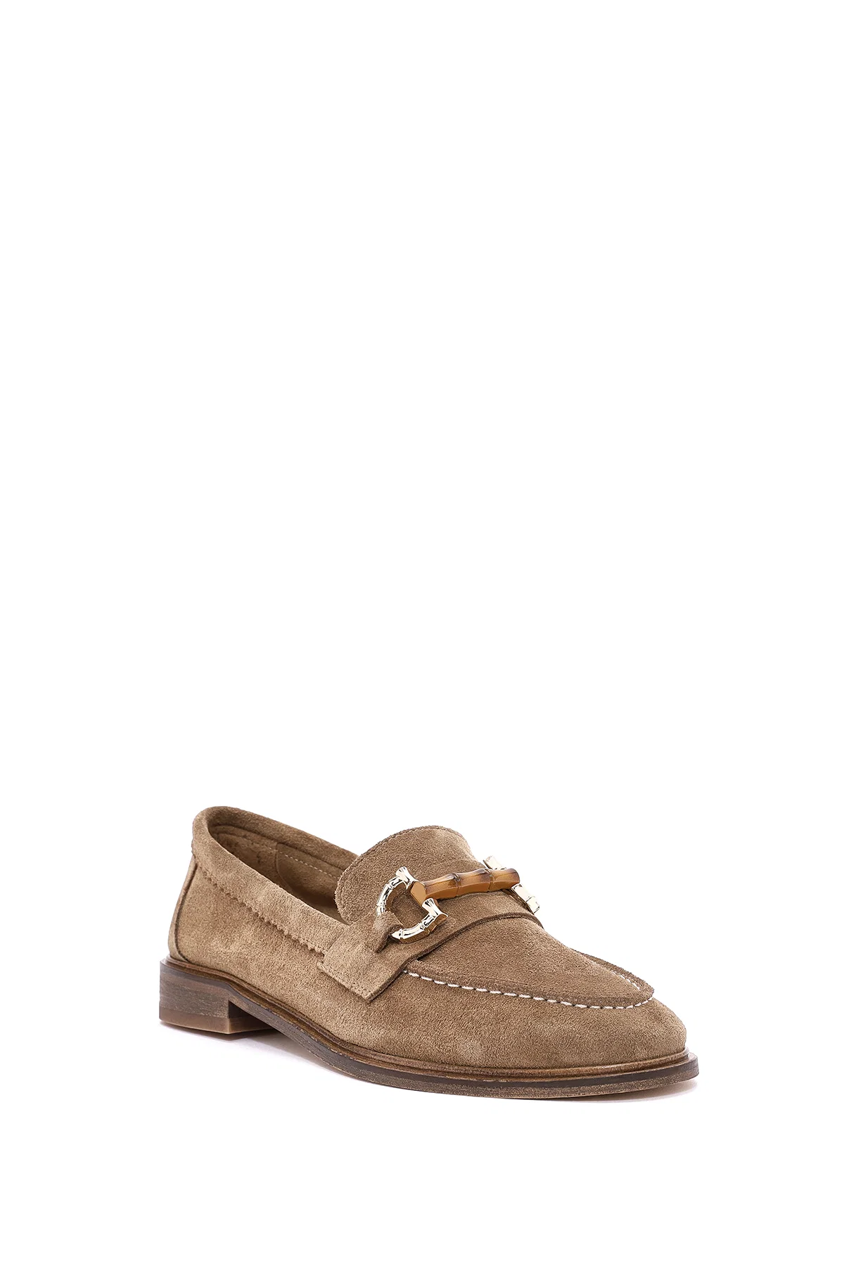 Kadın Taba Toka Detaylı Süet Deri Maskülen Loafer - Image 6