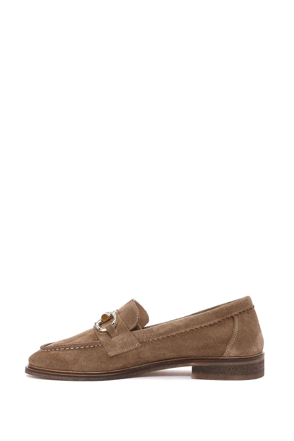 Kadın Taba Toka Detaylı Süet Deri Maskülen Loafer - Image 3