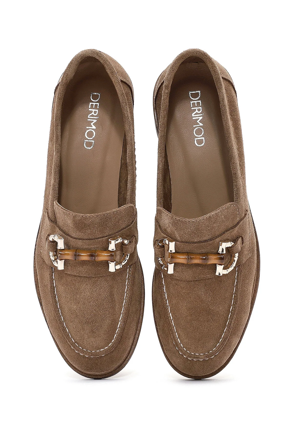 Kadın Taba Toka Detaylı Süet Deri Maskülen Loafer - Image 4