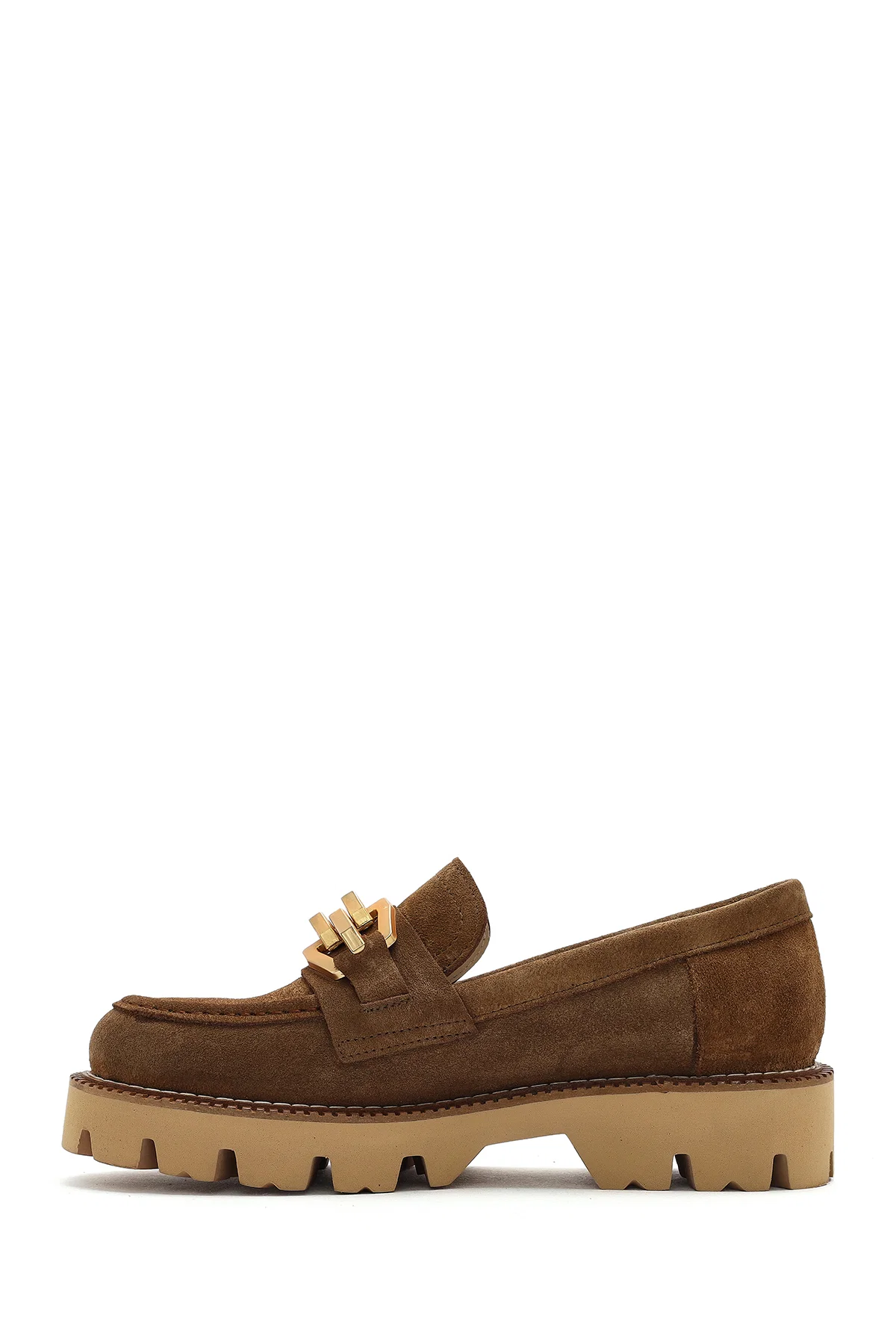 Kadın Taba Tokalı Kalın Tabanlı Süet Deri Maskülen Loafer - Image 2