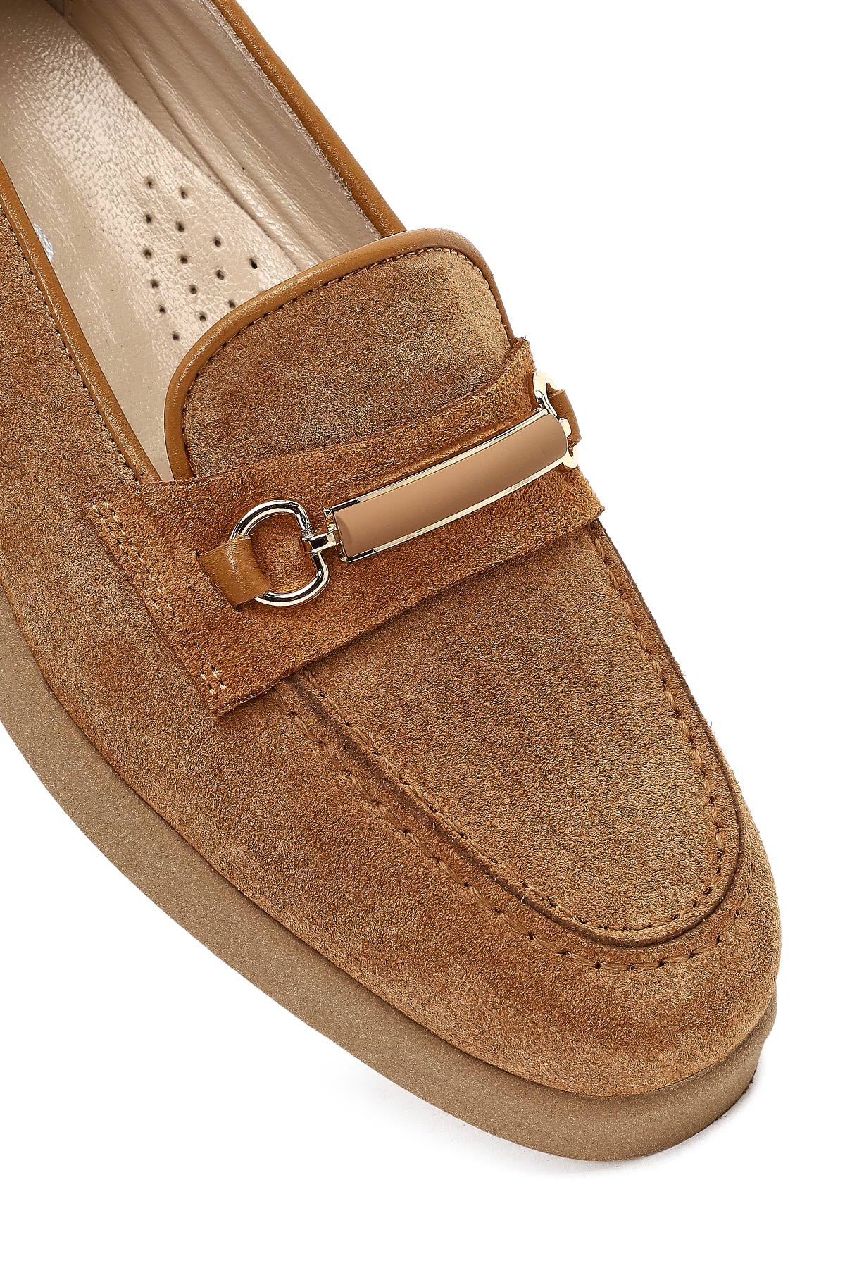 Kadın Taba Tokalı Süet Deri Comfort Loafer - Image 9