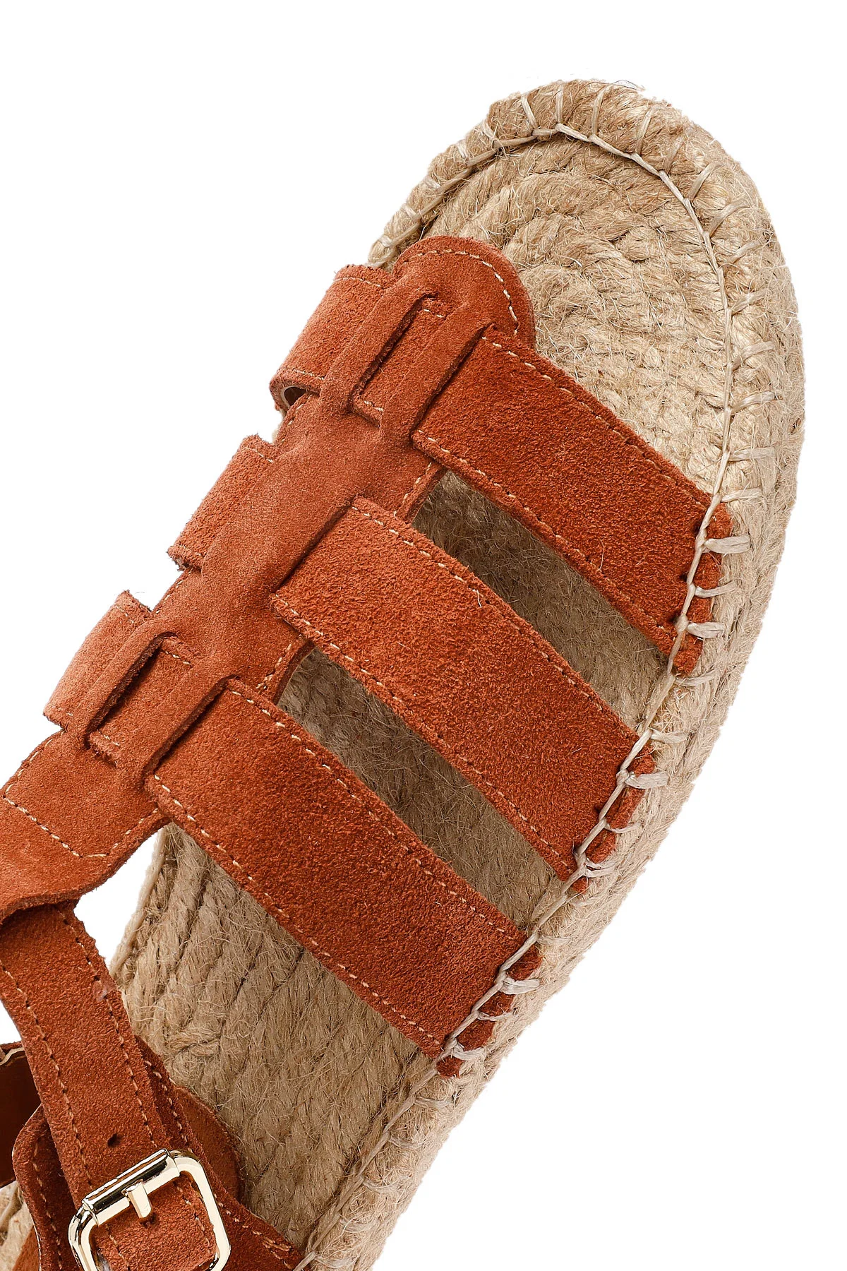 Kadın Taba Tokalı Süet Deri Espadril Sandalet - Image 10