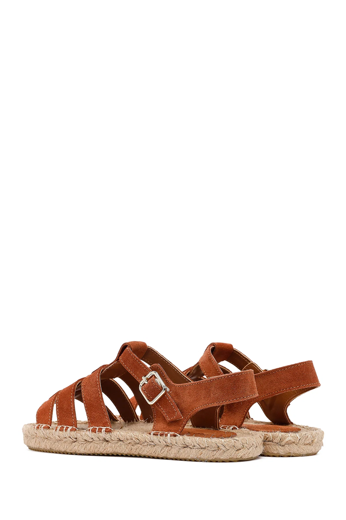 Kadın Taba Tokalı Süet Deri Espadril Sandalet - Image 5